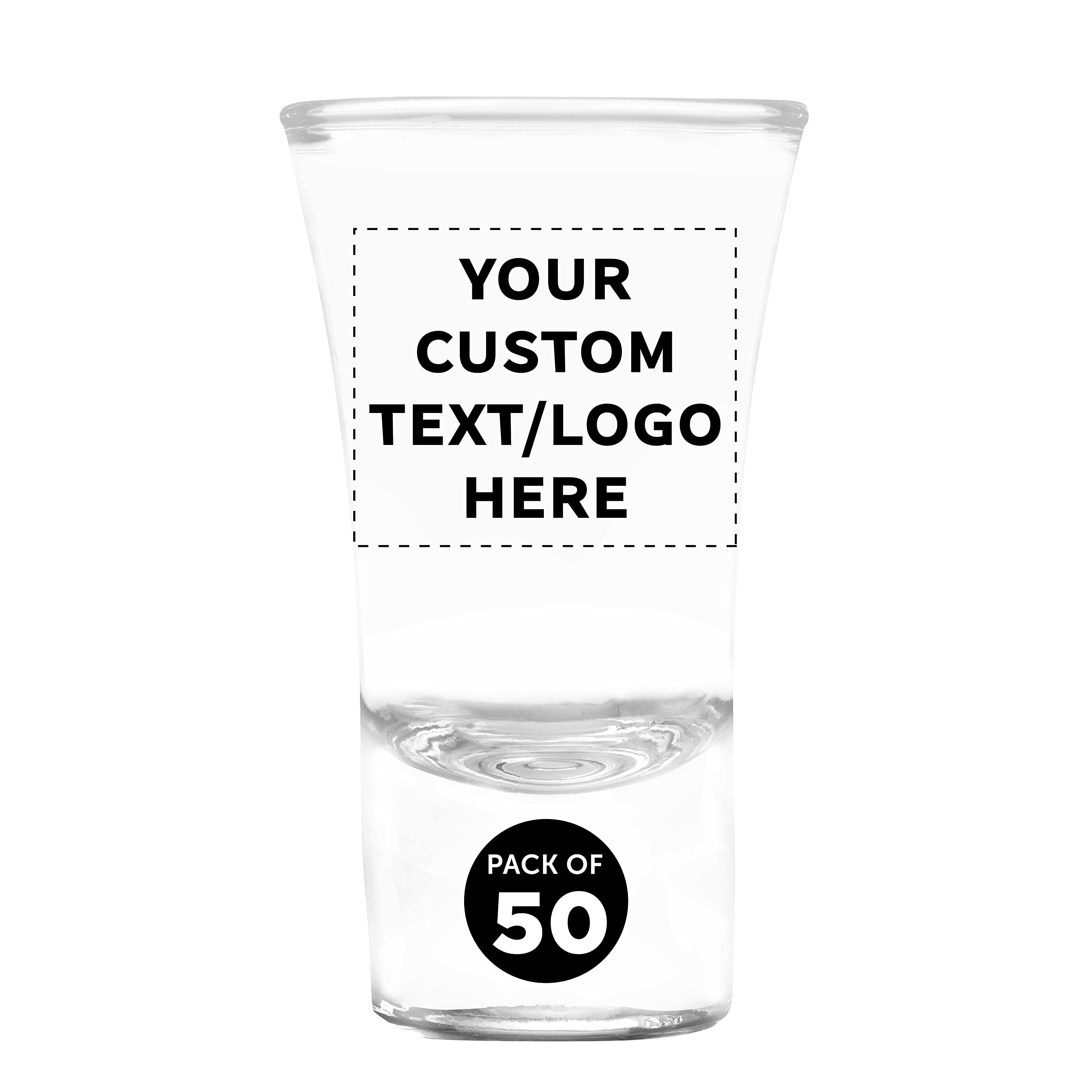 Custom 2 oz. Lord Shooter Etched Shot Glasses - 50 Pack with Personalized Text & Logo - Clear Bar Glassware for 21st Birthday Parties, Bachelor Parties & Nightclubs - Perfect for Cocktail Bars, Home Bars & Gifts