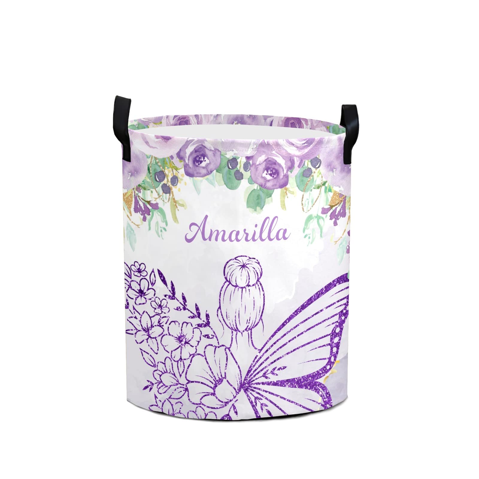 Personalized Laundry Basket with Name - Purple Butterfly Design Collapsible Storage Bin for Baby Shower Gift, Nursery Organization & Toy Storage | Fairy Girl Theme Hamper for Kids Room Decor