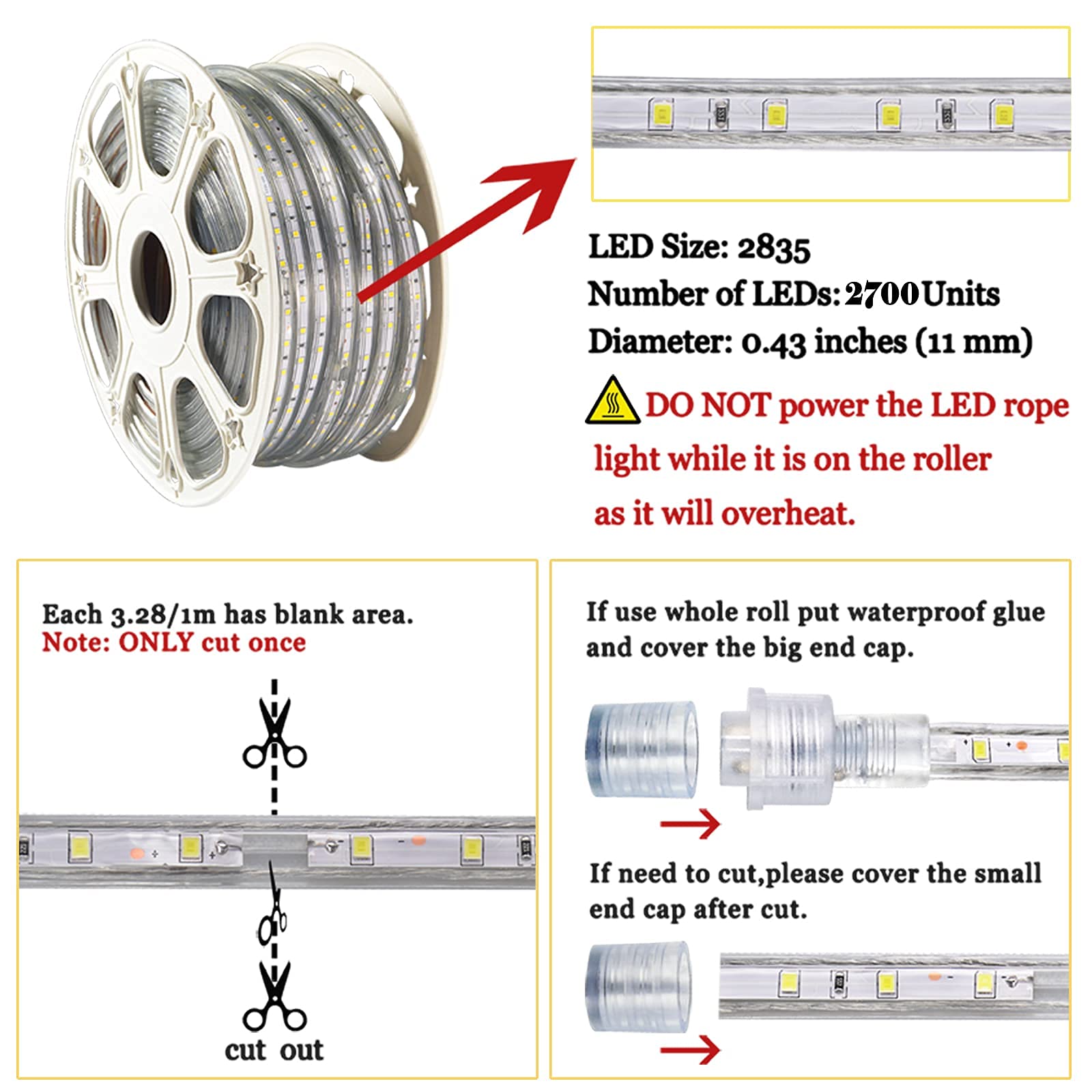 SURNIE 150ft Waterproof LED Strip Lights Outdoor - Blue 110V Cuttable Connectable Rope Lighting for Bedroom, Stairs, Wedding, Backyard, Pool - Perfect for Party Decor, Landscape Lighting & Holiday Displays