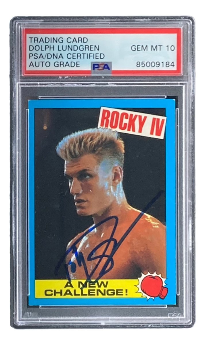 Dolph Lundgren Autographed Ivan Drago 1985 Topps #9 Trading Card PSA/DNA Certified Gem Mint 10 - Perfect for Rocky Movie Memorabilia Collectors and Sports Card Investors