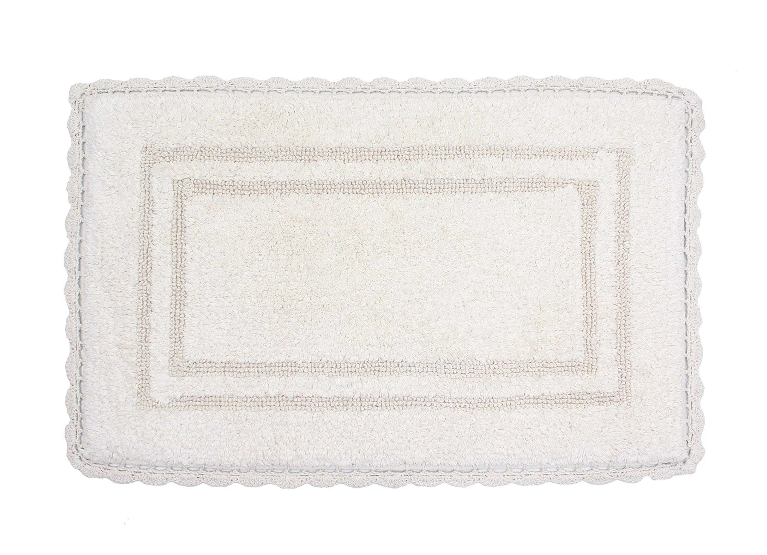 Home Weavers Reversible Cotton Bath Mat Set - Ultra Soft & Absorbent 100% Cotton Bathroom Rug, Non-Slip Washable Kitchen Mat (21x34 Inches, Ivory) - Perfect for Bathrooms, Showers & Kitchen Floors