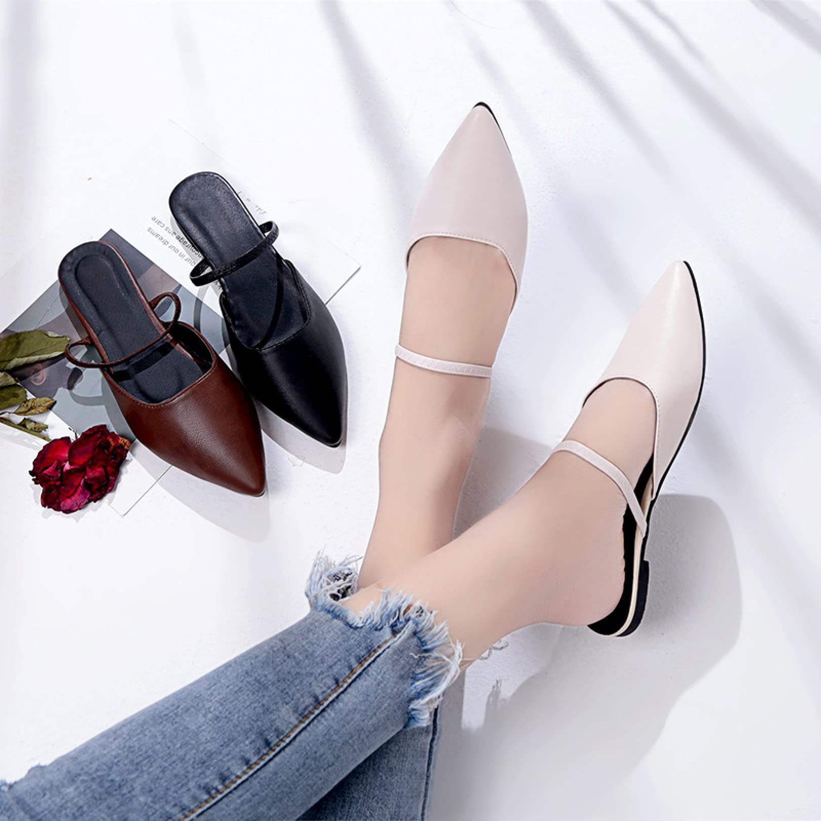 Women's Stylish Closed Toe Mule Shoes - Comfortable Slip-On Flats for Indoor & Outdoor Wear - Lightweight Casual Slippers for Home, Office, and Walking