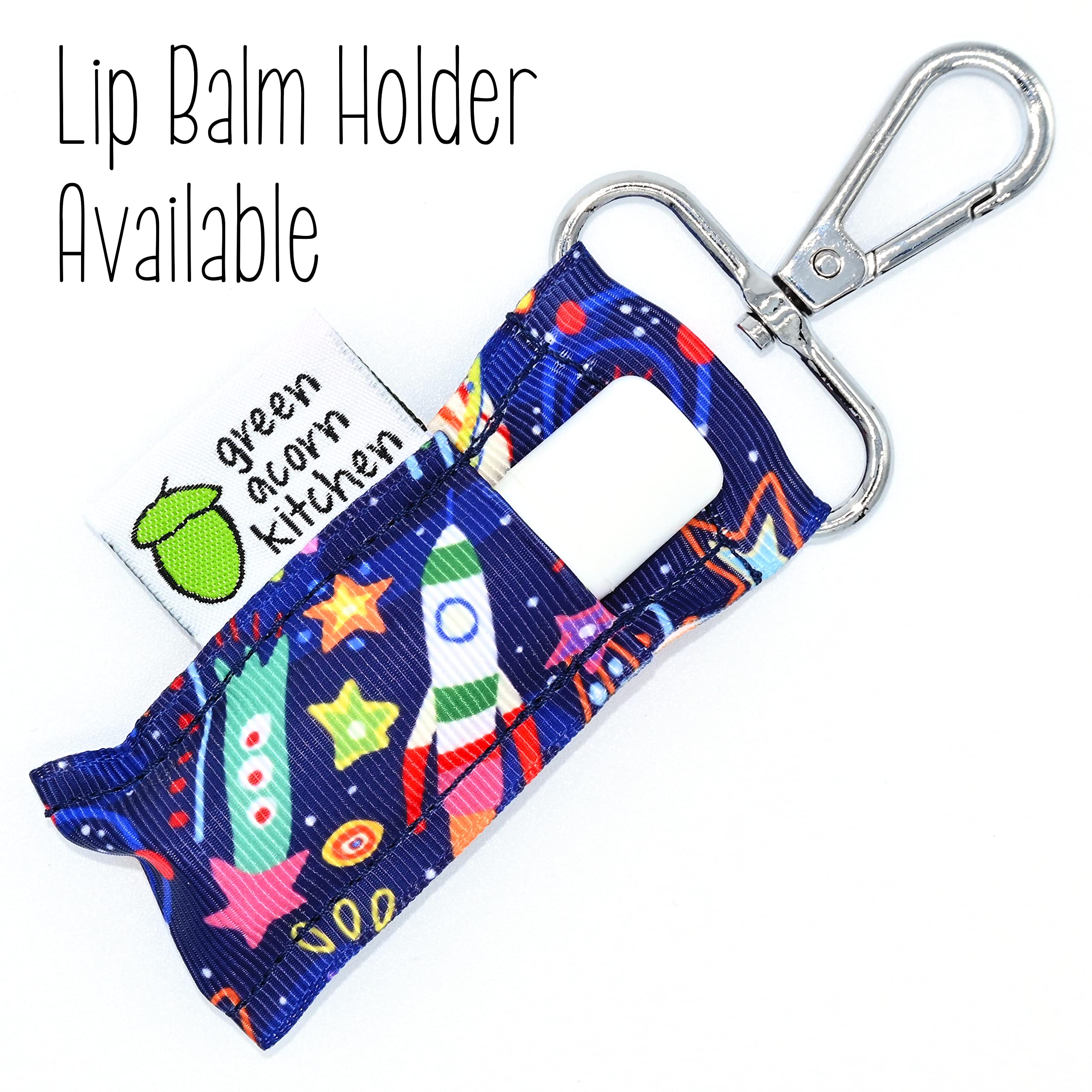 Refillable Hand Sanitizer Holder with 2oz Travel Size Bottle - Navy Blue Space Print - Swivel Clip for Backpack, Purse, Keychain - Eco-Friendly Handmade Sanitizer Case by Green Acorn Kitchen - Perfect for Travel, Office, School & Daily Hygiene
