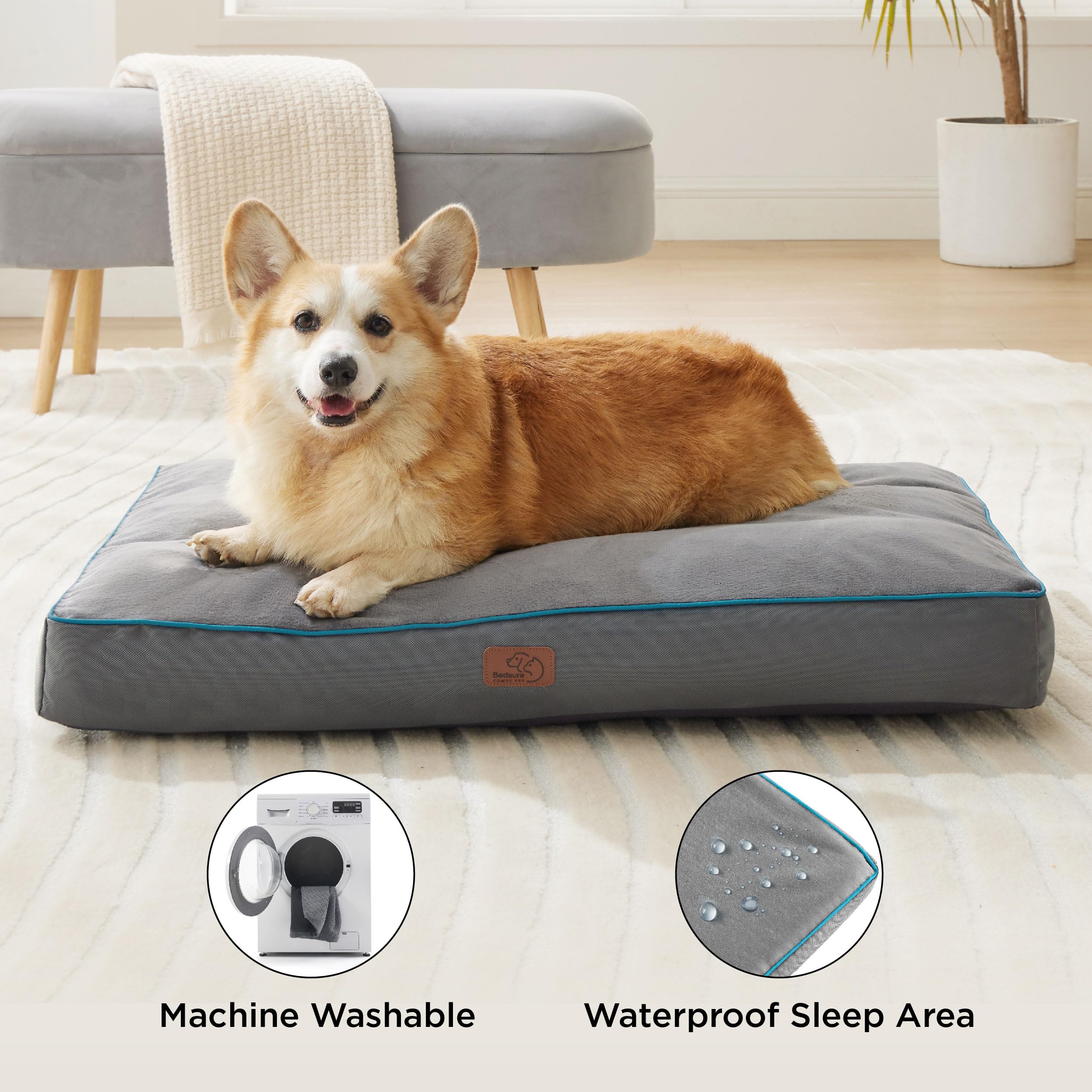 Bedsure Waterproof Dog Bed for Extra Large Dogs - 4 Inch Thick Orthopedic Support Pet Mat with Removable Washable Cover, Grey - Perfect for Large Breed Dogs Up to 100lbs in Living Room, Bedroom or Kennel