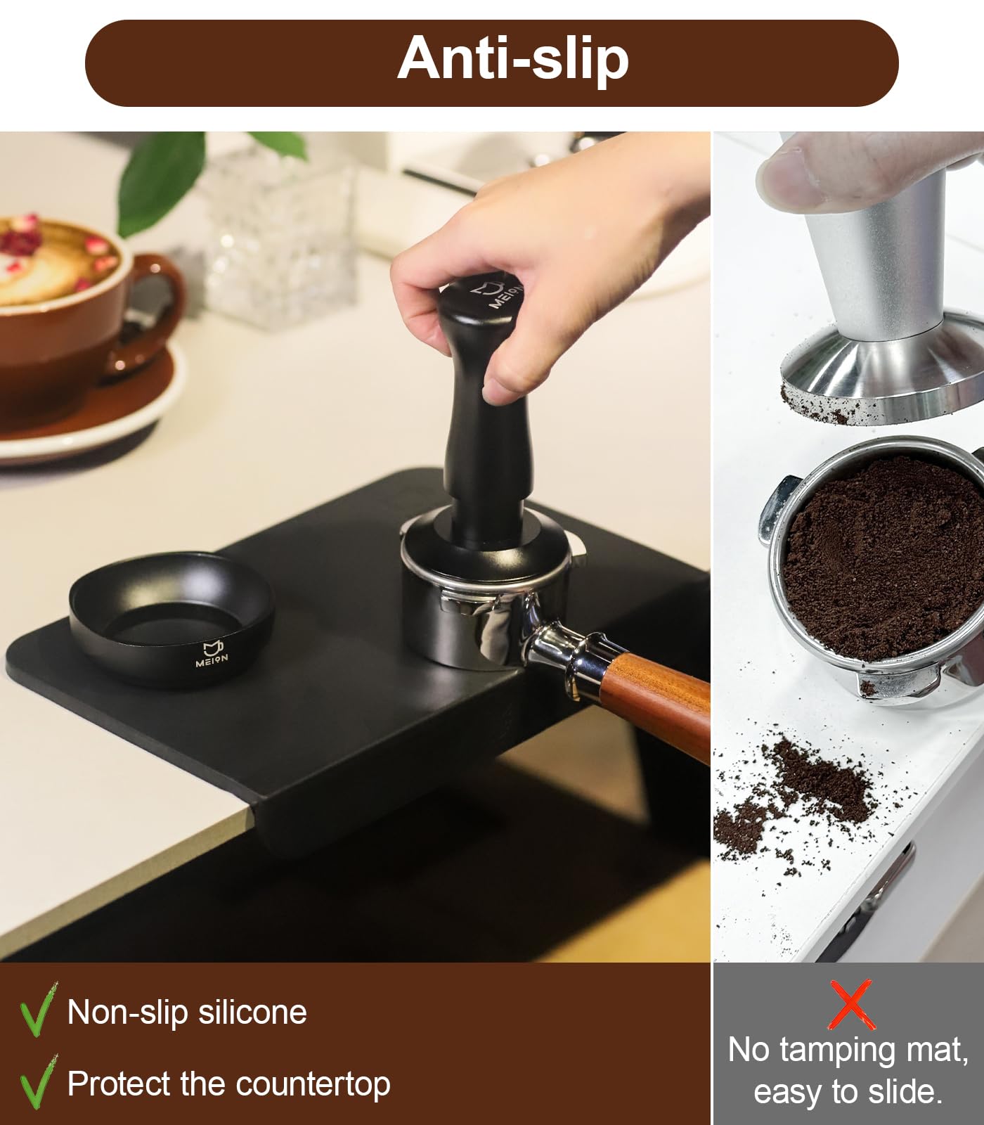 Premium MEION Espresso Tamping Mat - Food Grade Silicone Coffee Tamper Mat for Espresso Machines | Waterproof, Heat Resistant Espresso Accessory | Perfect for Home Baristas & Coffee Shops