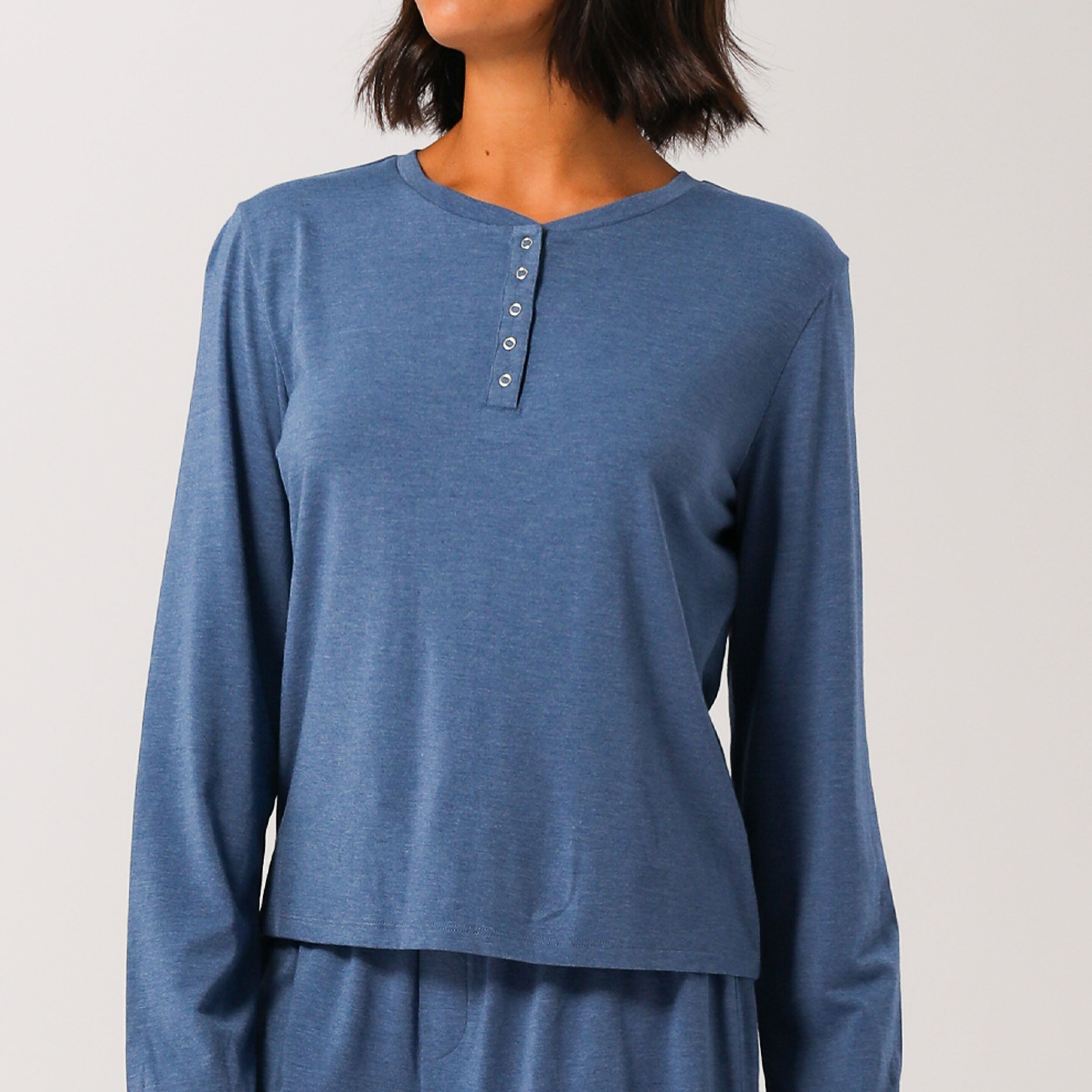 Women's Bamboo Long Sleeve T-Shirt - Soft & Breathable Blue Marle Crewneck Top for Yoga, Lounge & Everyday Wear