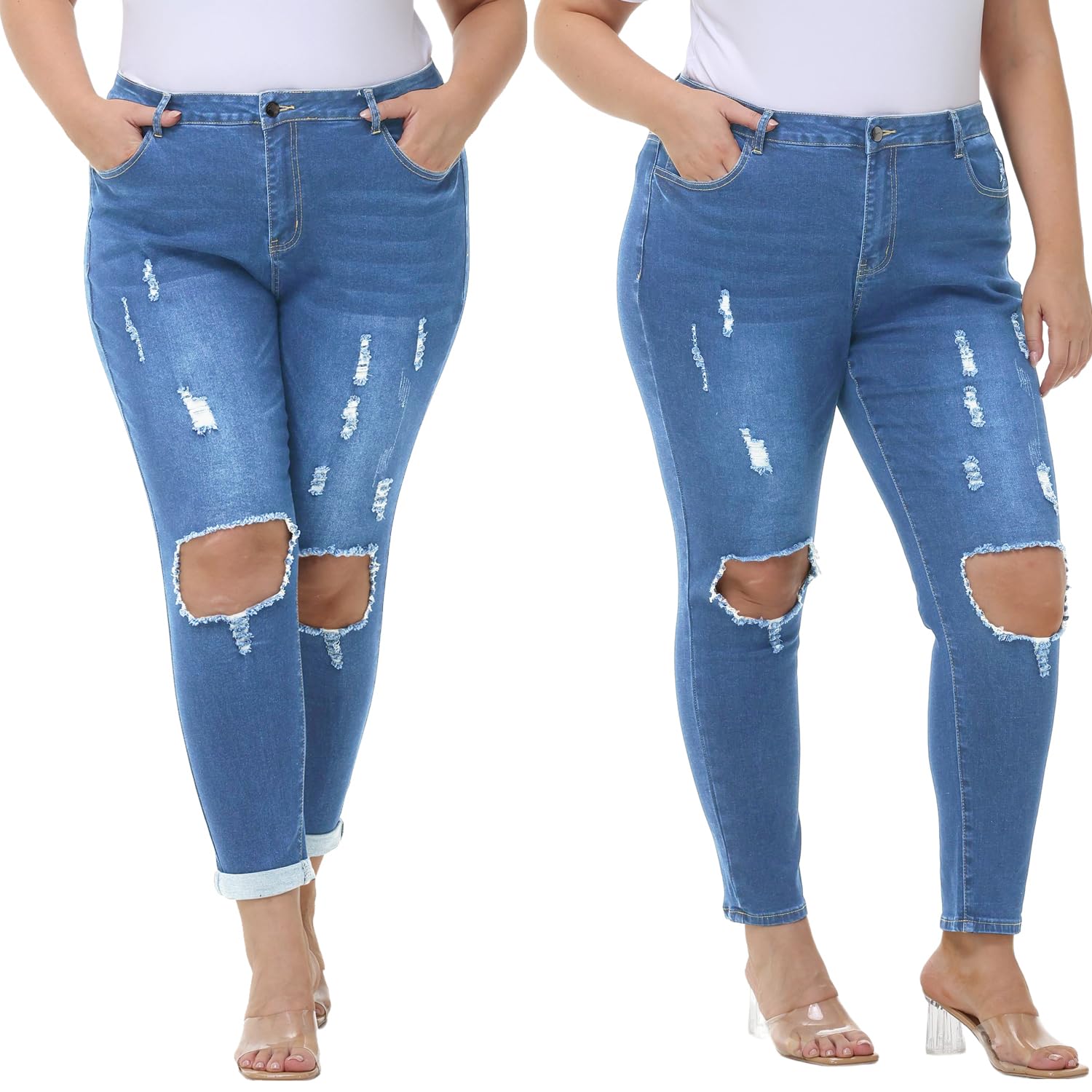 Tulucky Women's Plus Size Boyfriend Jeans - Distressed Ripped Denim Pants with Stretch for Comfort | Skinny Fit Casual Wear for Everyday Outfits
