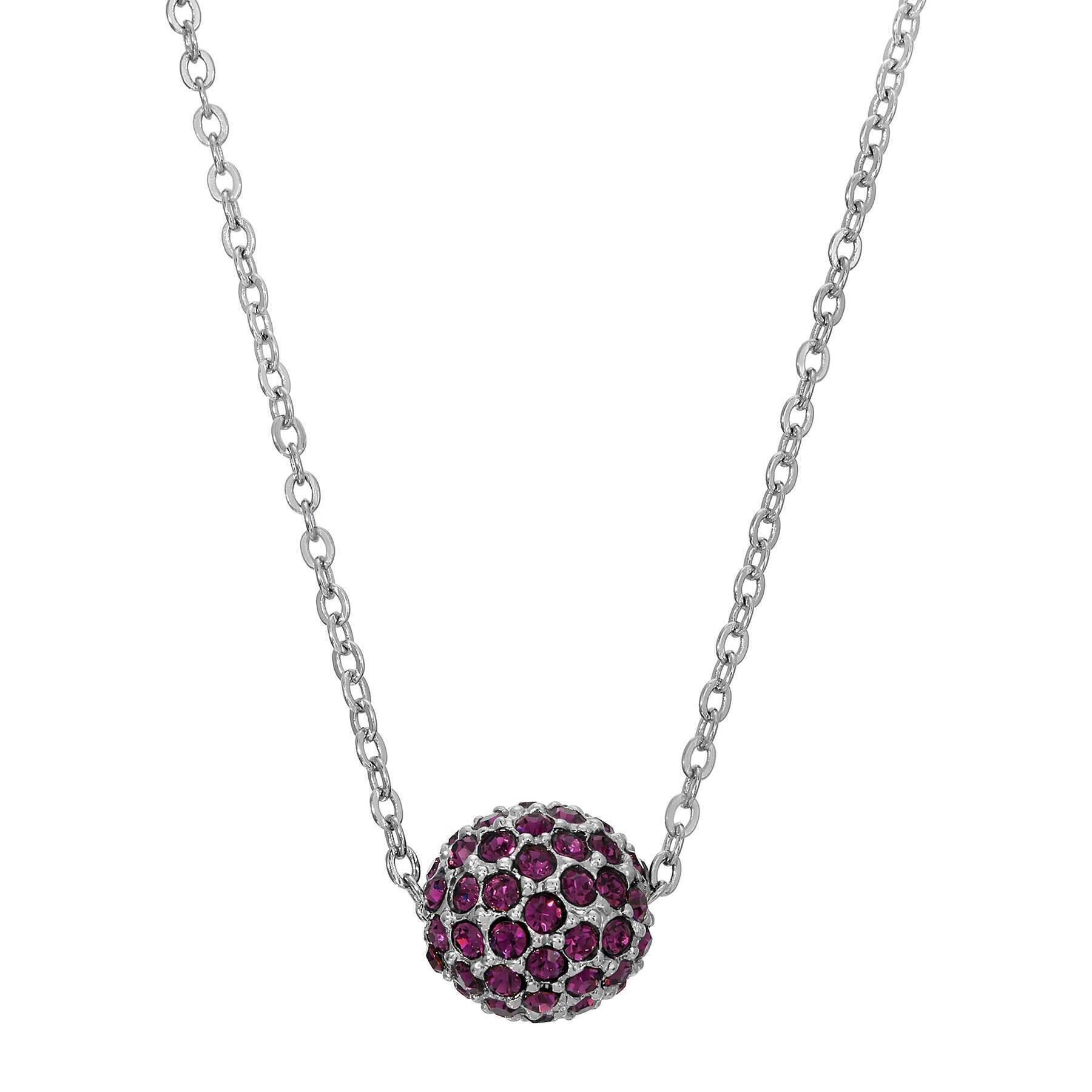 1928 Jewelry Amethyst Crystal Pave Spinning Ball Pendant Necklace 16