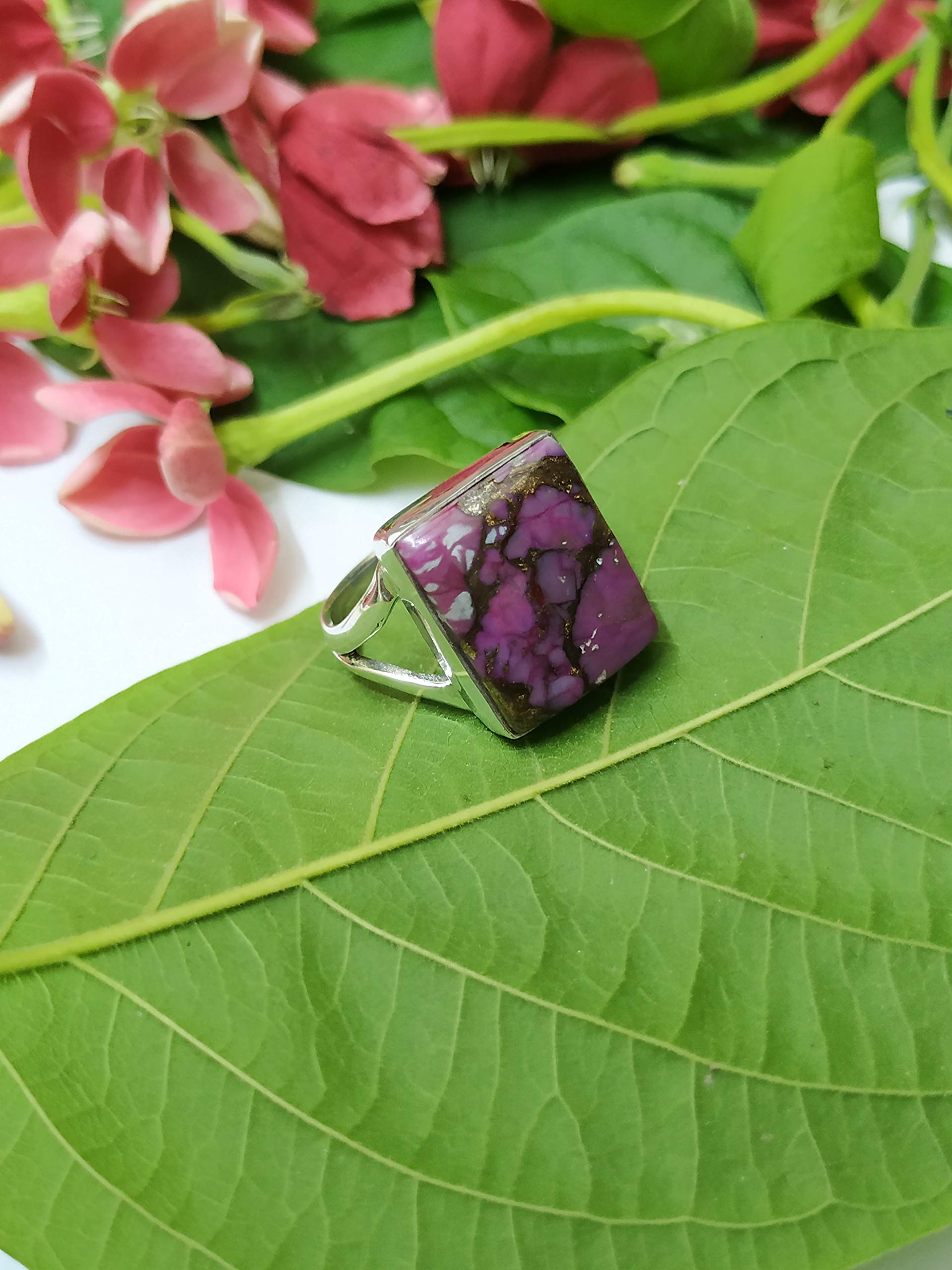 925 Sterling Silver Purple Copper Turquoise Ring - December Birthstone Jewelry, Handmade Boho Gypsy Style Ring for Women    Perfect for Weddings, Bridesmaid Gifts, Promise Rings & Gothic Fashion Accessories