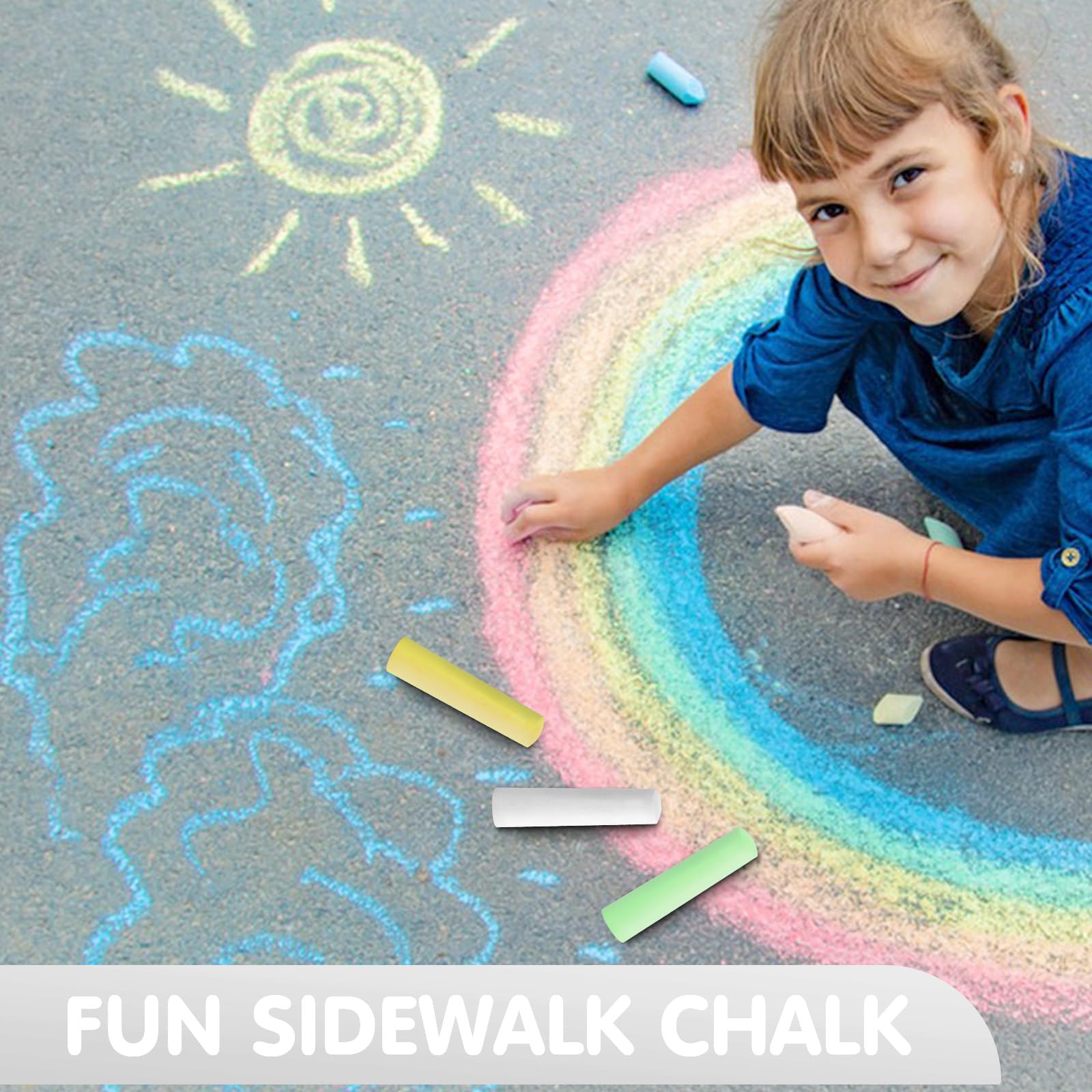 50 Pack White Washable Non-Toxic Jumbo Sidewalk Chalk for Kids - Outdoor Art Play, Chalkboard & Blackboard Drawing, Playground Fun - Safe for Children's Creative Activities