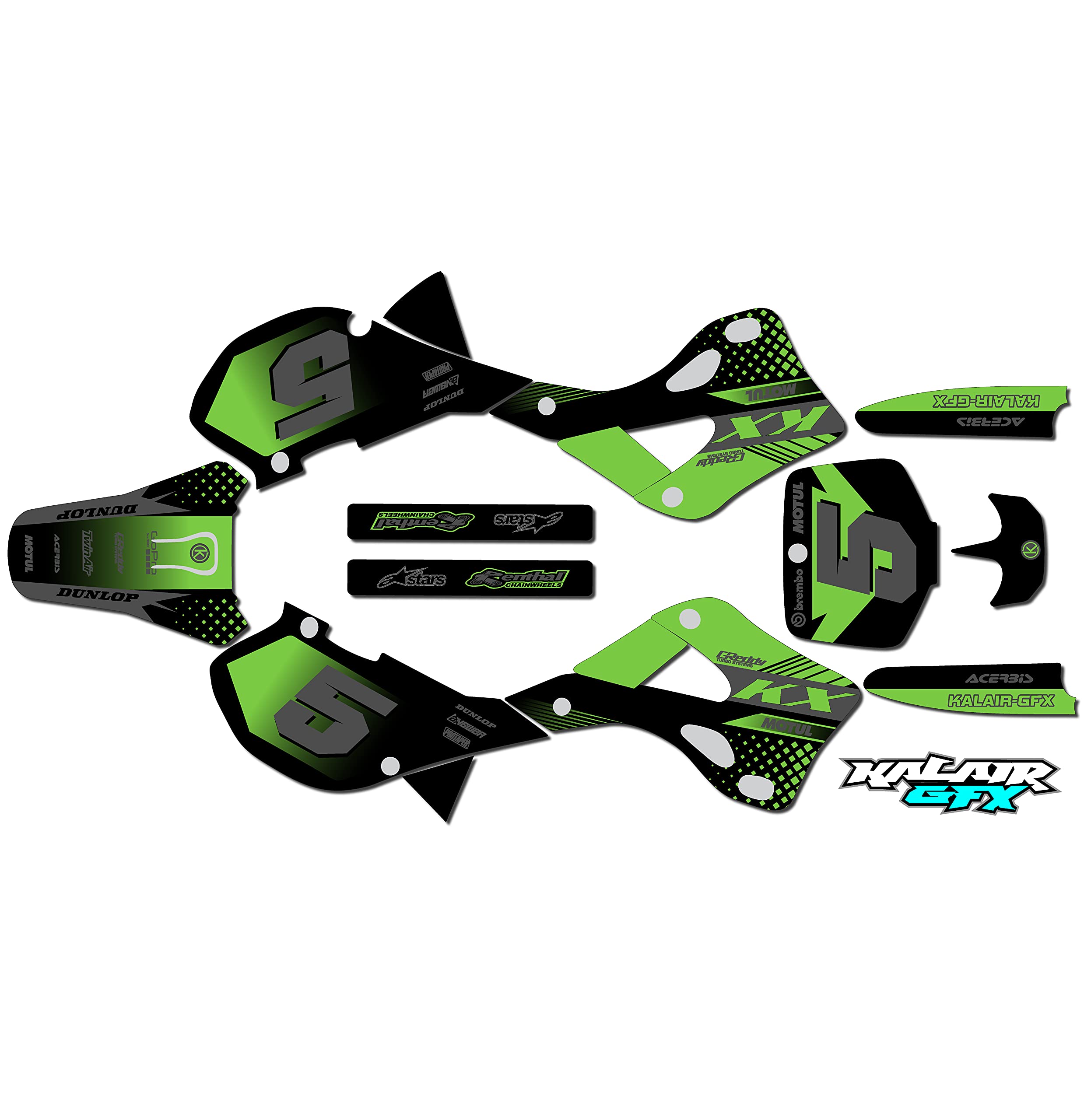 Kawasaki KX250 (1999-2002) Turbo Series Green Gray 21 Mil Dirt Bike Graphics Kit - High Quality Motorcycle Stickers & Racing Decals for Motocross Accessories - Perfect for Dirt Pit Bikes, Motocross Racing & Off-Road Adventures