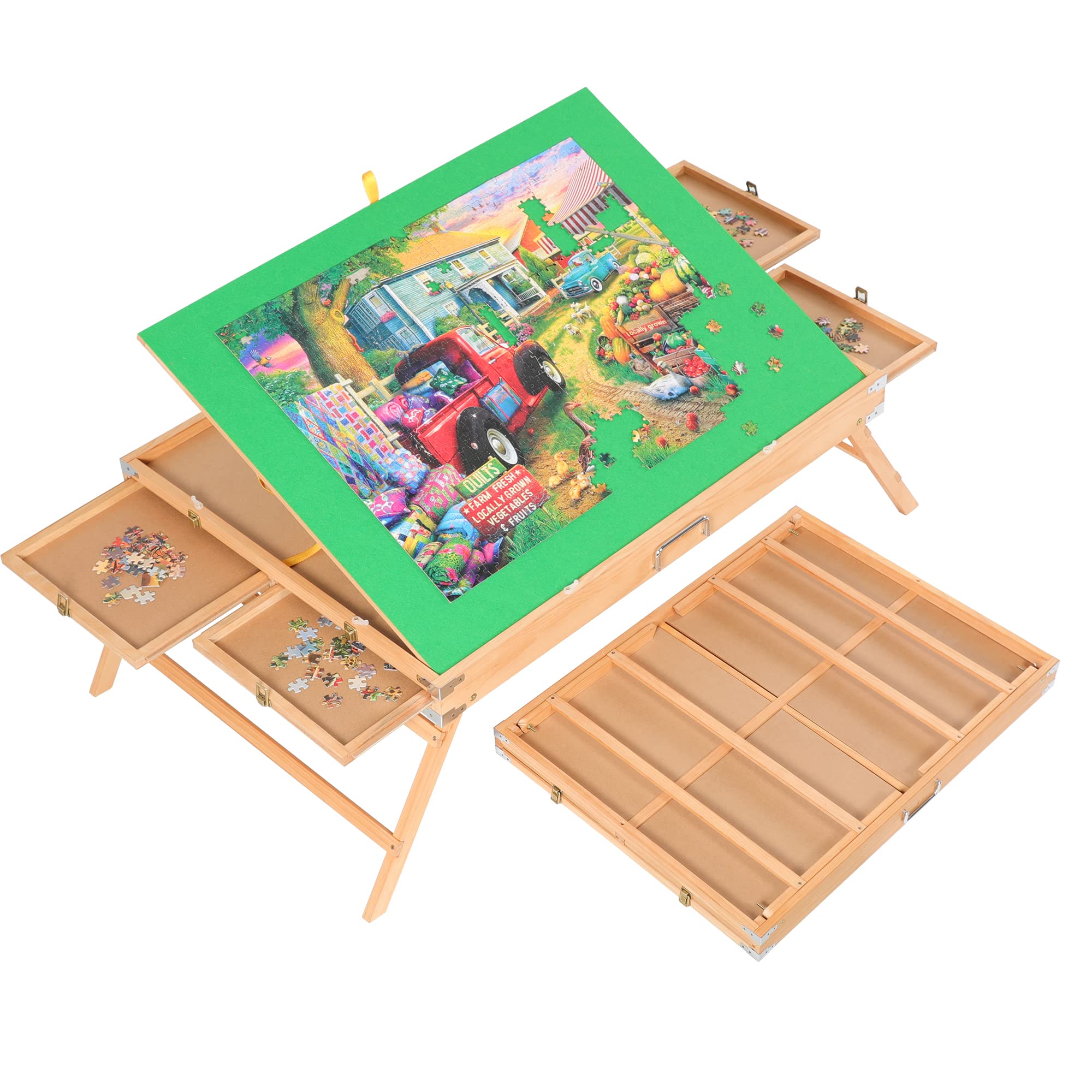 Fanwer Wooden Jigsaw Puzzle Table for Adults - Portable Large Puzzle Board with 2 Sliding Drawers, Tilting Surface & Non-Slip Design - Holds Up to 1000 Pieces - Perfect for Family Game Nights, Relaxation & Puzzle Enthusiasts