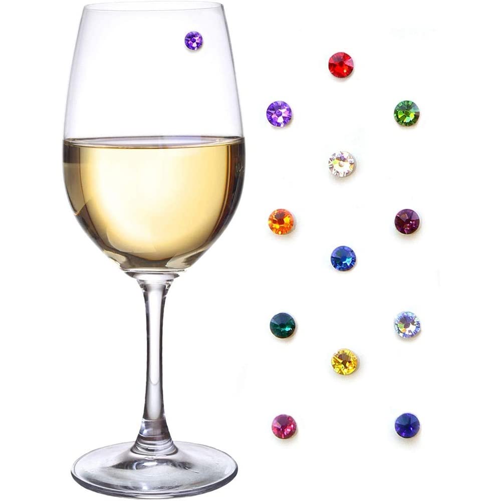 KOFSOL 12-Piece Magnetic Crystal Wine Glass Charms - DIY Wedding & Bachelorette Party Drink Markers - Elegant Bar Decor for Bridal Showers, Anniversary Celebrations & Home Entertaining