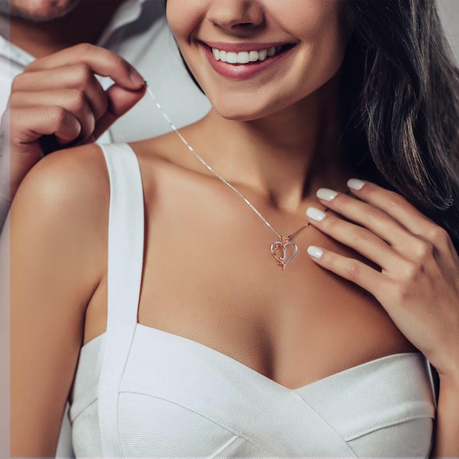 Rose Heart Necklace for Women - 925 Sterling Silver Initial Pendant, Personalized Anniversary & Birthday Gift for Wife, Girlfriend, Mom | Perfect for Valentine's Day, Mother's Day & Romantic Occasions