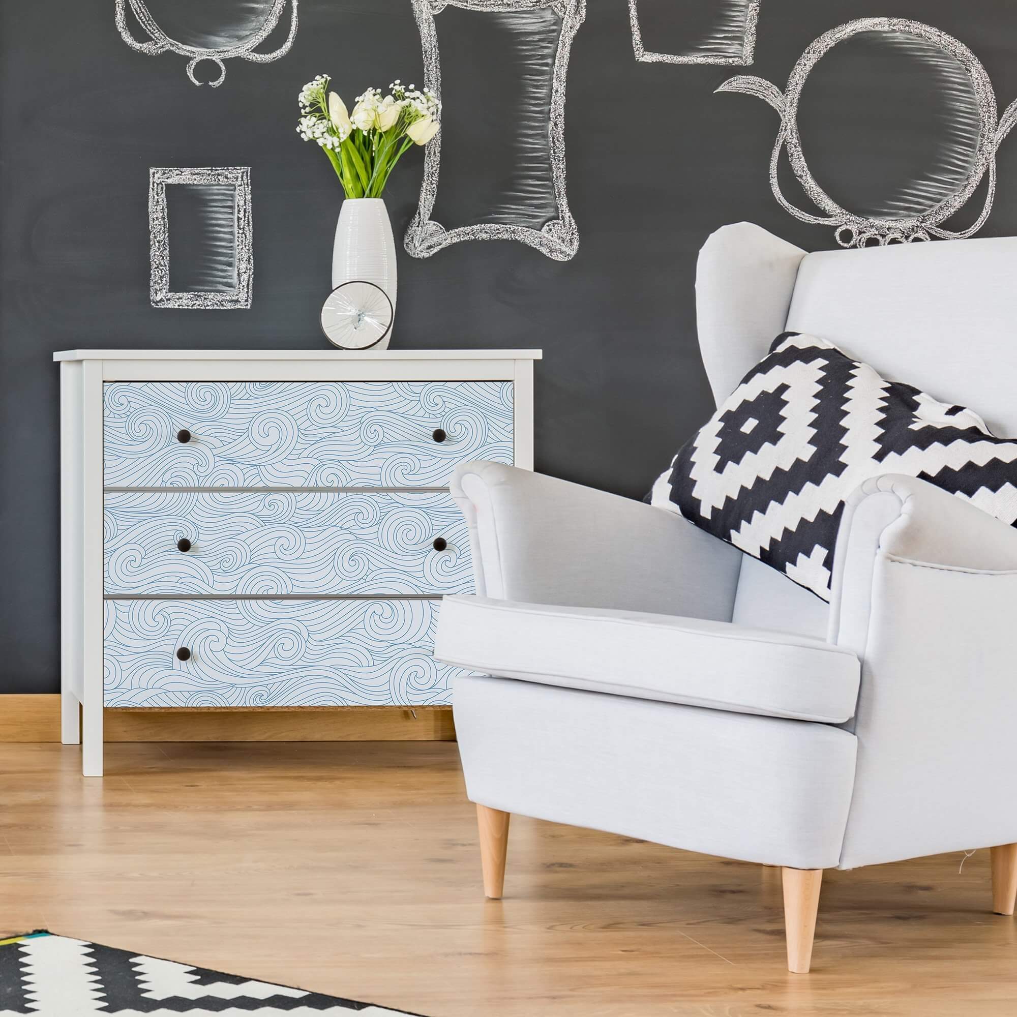Blue Nautical Peel and Stick Removable Wallpaper - Self-Adhesive Decorative Wall Mural for Bedroom, Nursery, Living Room & Office Decor