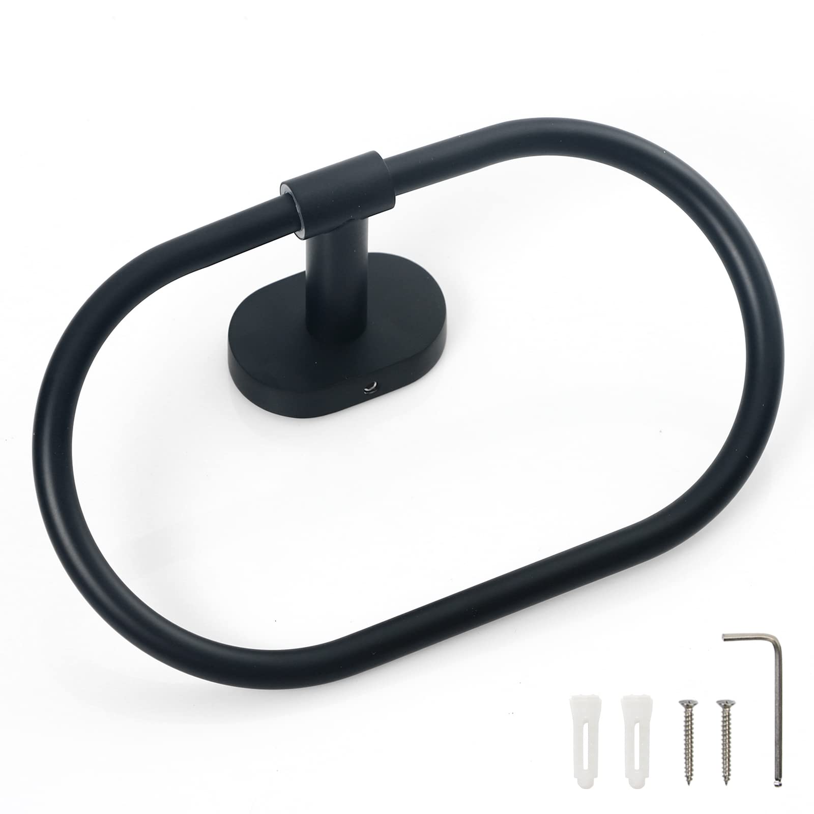 HouseAid Stainless Steel Oval Towel Holder - Modern Matte Black Wall Mounted Bathroom Towel Ring for Hand & Face Towels - Perfect for Bathrooms, Kitchens & Spa Areas