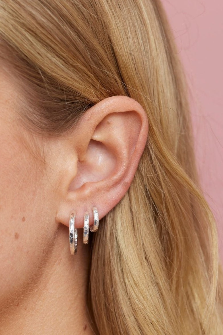 Textured Silver Huggie Hoop Earrings for Women - Large Size, Hypoallergenic & Comfortable - Perfect for Everyday Wear, Parties & Gifts