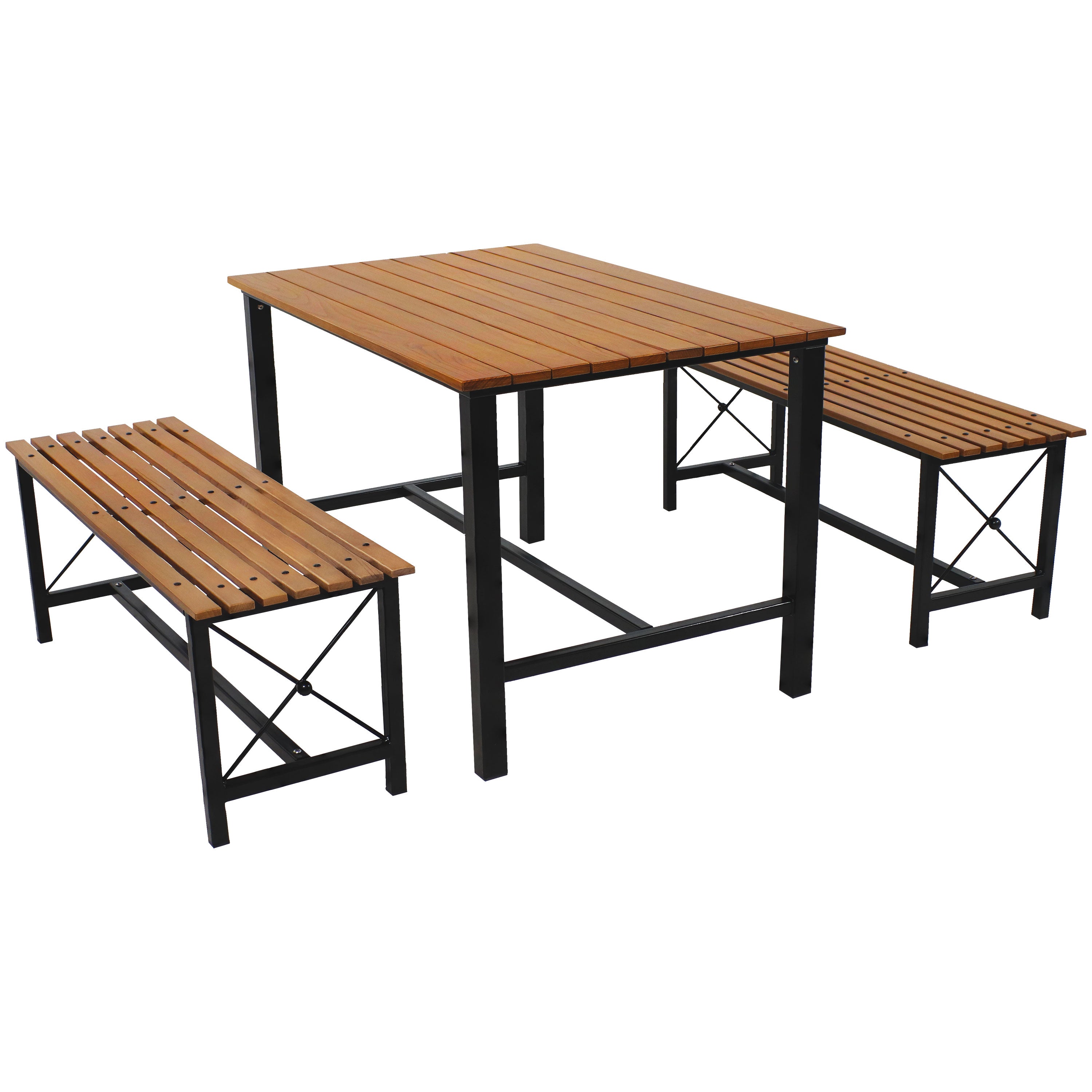 Sunnydaze European Chestnut 3-Piece Patio Dining Set - Outdoor Furniture for Garden, Backyard, and Poolside Dining