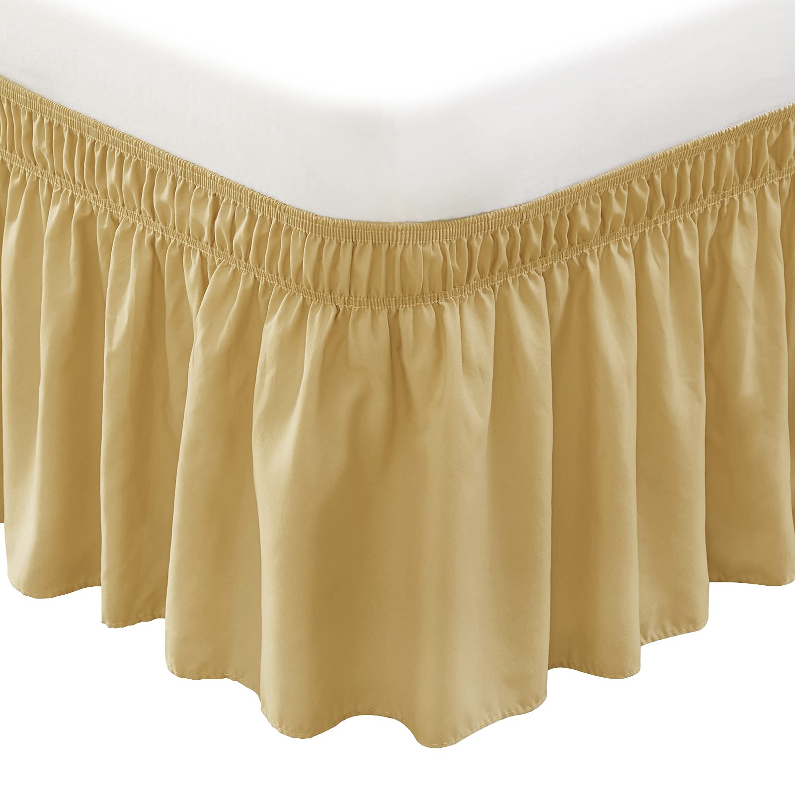 Premium Beige Wrap Around Bed Skirt for Queen Size Bed - 15 Inch Drop with Adjustable Elastic Belt | Wrinkle & Fade Resistant Dust Ruffle | Perfect for Master Bedrooms, Guest Rooms & Airbnb Listings