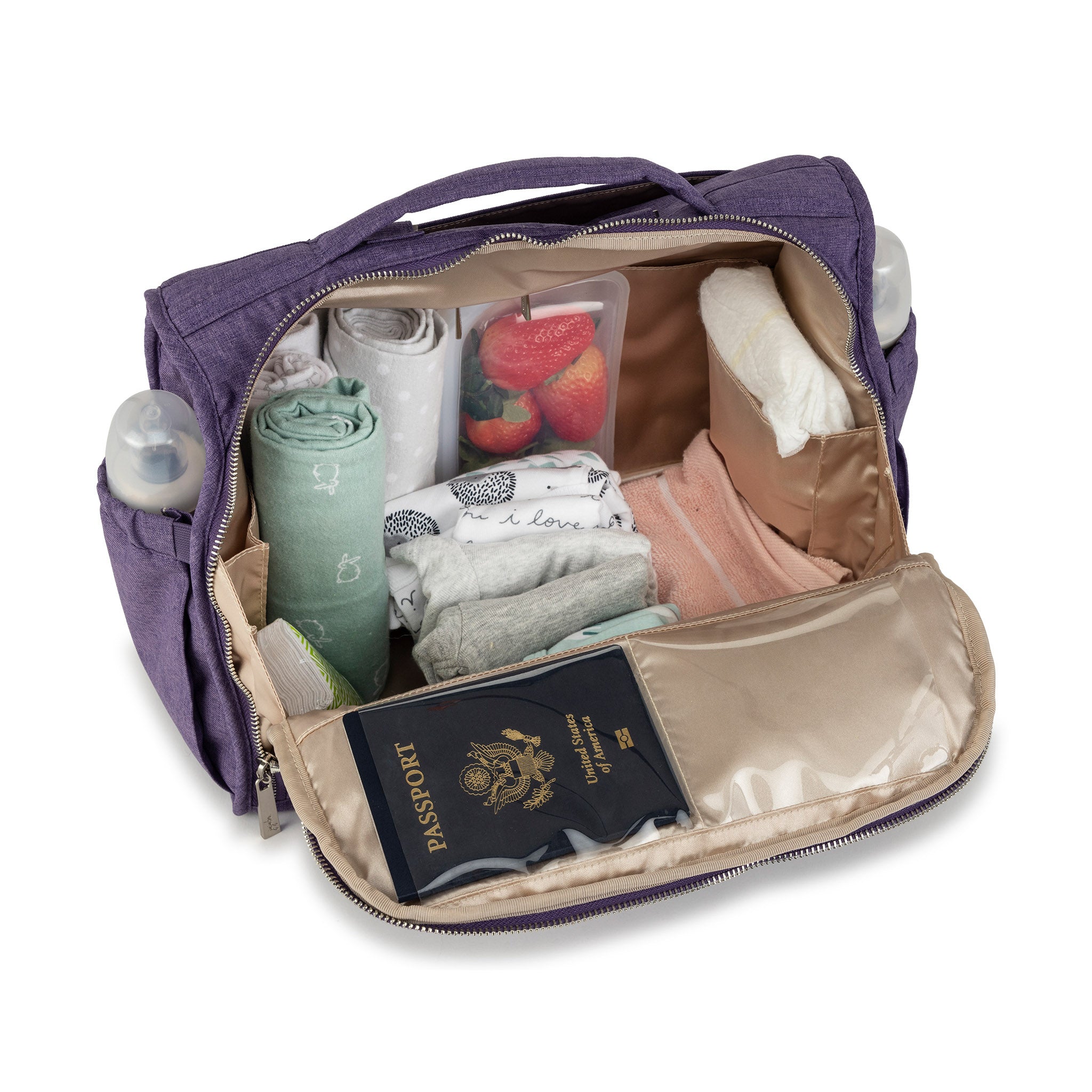 Ju Ju Be Chromatics Raspberry Jam & Grape Crush Collection - Stylish Diaper Bag & Tote for Moms, Perfect for Travel, Work & Everyday Use