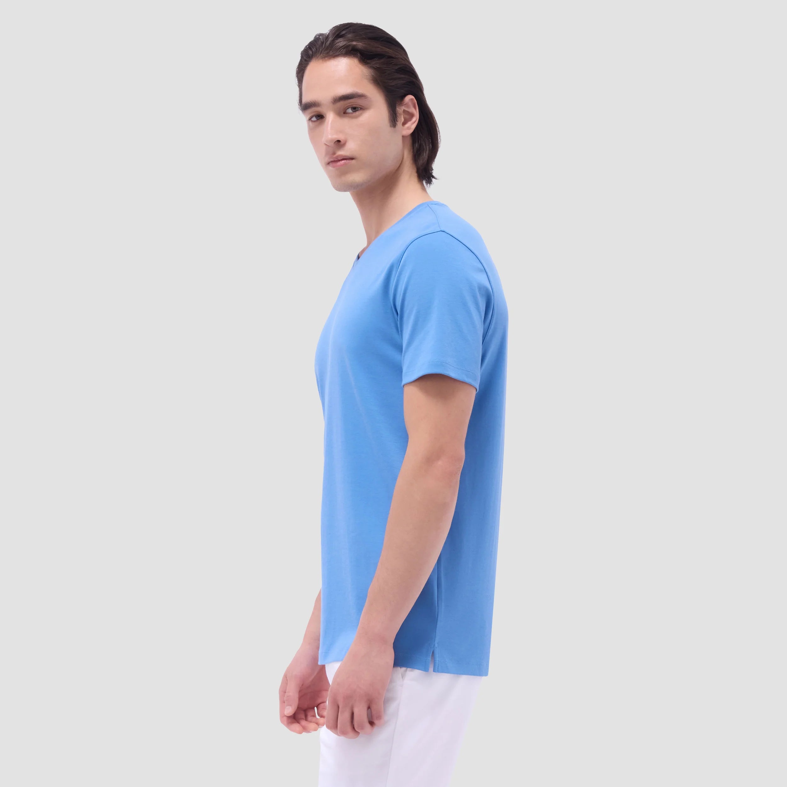 Bugatchi Holden Premium Pima Cotton V-Neck T-Shirt for Men - Classic Blue | Soft, Breathable & Comfortable | Casual Wear, Layering & Everyday Outfits