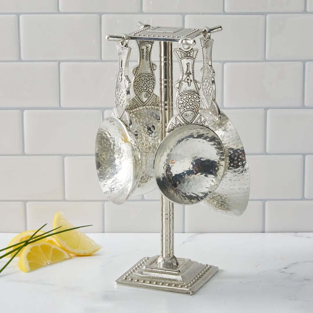 Premium Crosby & Taylor Pewter Fish Measuring Cups Set with Display Stand - Perfect for Baking, Cooking, and Kitchen Decor