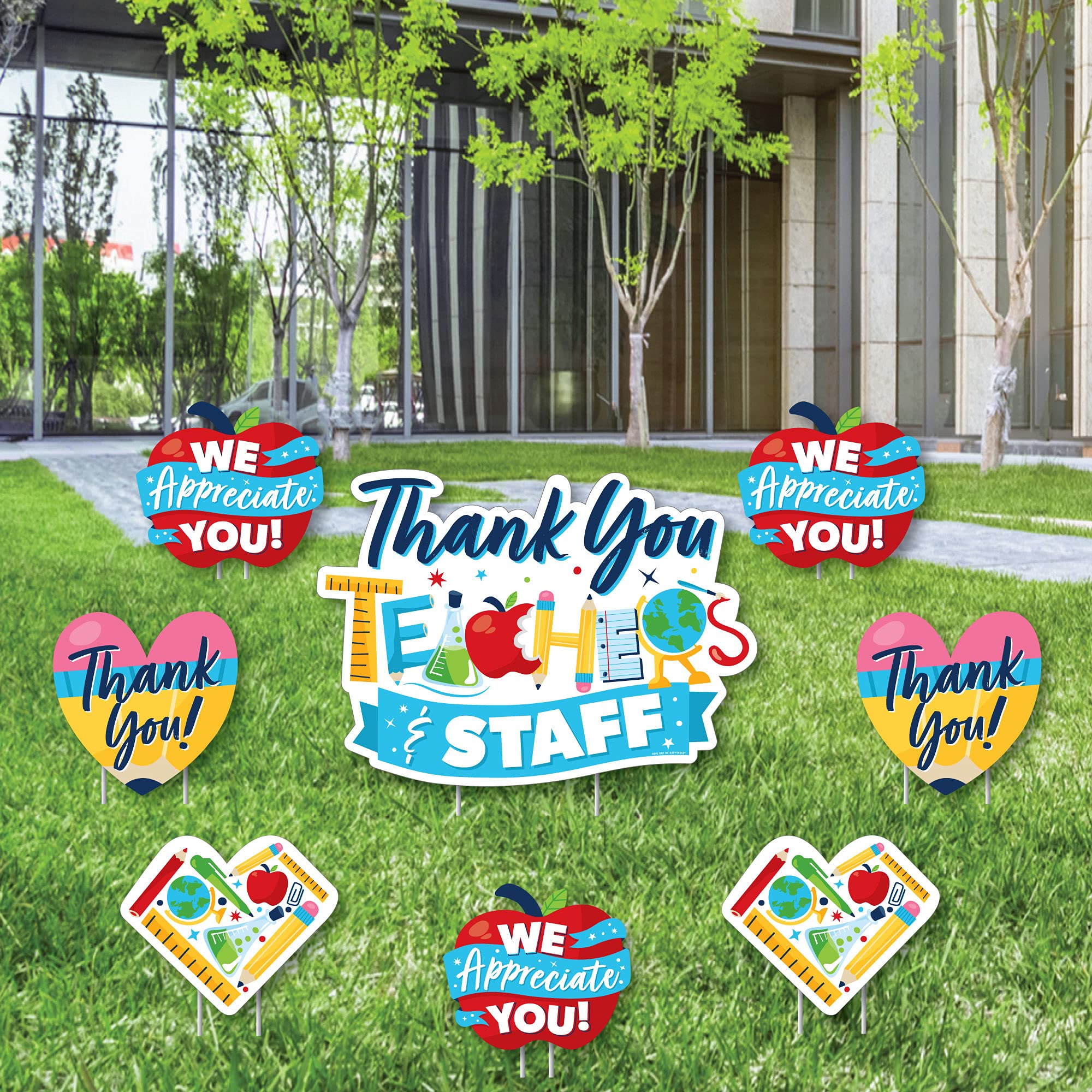 Big Dot of Happiness Thank You Teachers - Set of 8 Yard Signs for Outdoor Lawn Decorations & Teacher Appreciation Gifts - Perfect for School Staff Recognition, Classroom Celebrations & Backyard Parties