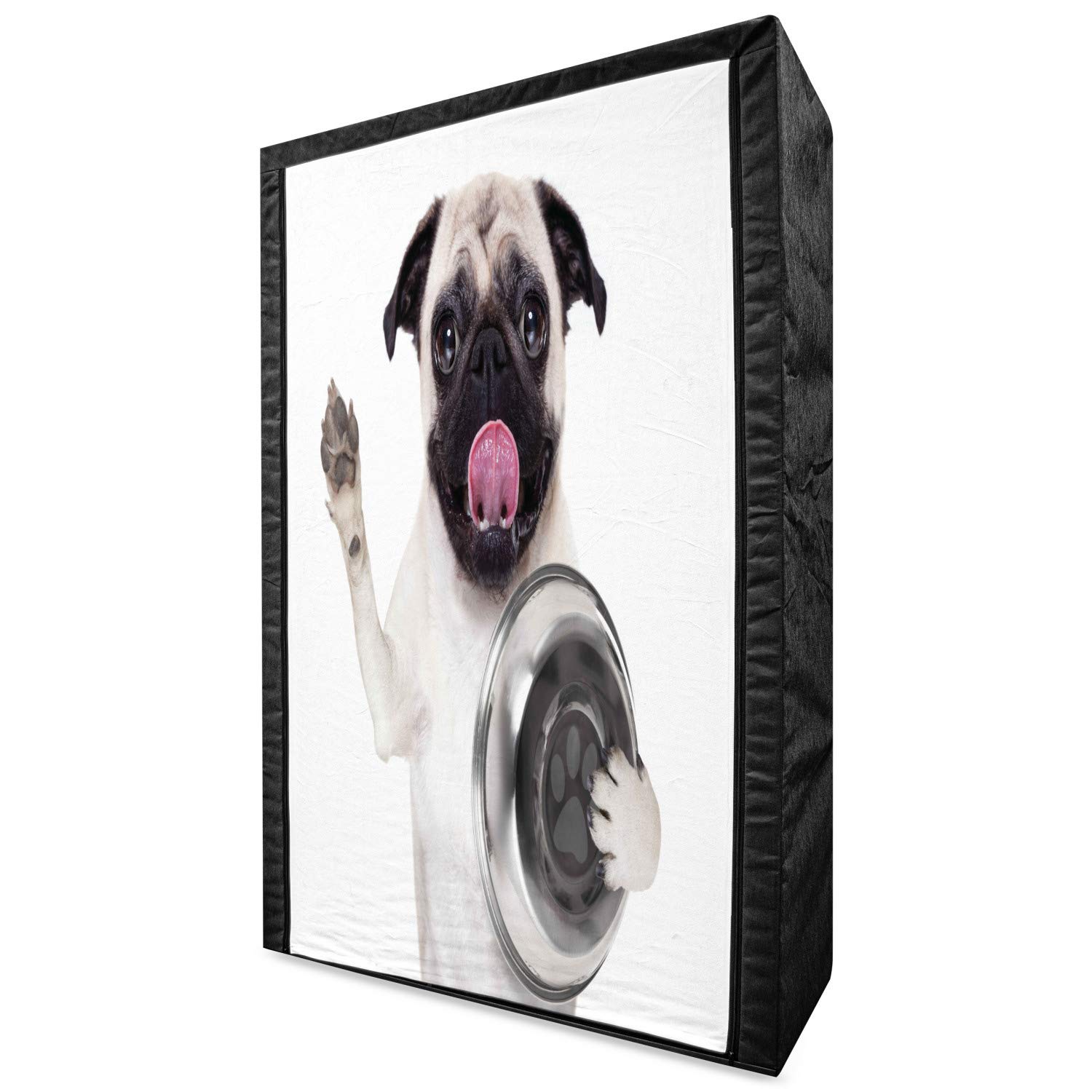 Ambesonne Pug Portable Fabric Wardrobe - Dog Lover's Clothing Organizer with Shelves, 42.5 Inch Cream Grey Black Storage Closet | Perfect for Bedroom, Closet & Dorm Organization