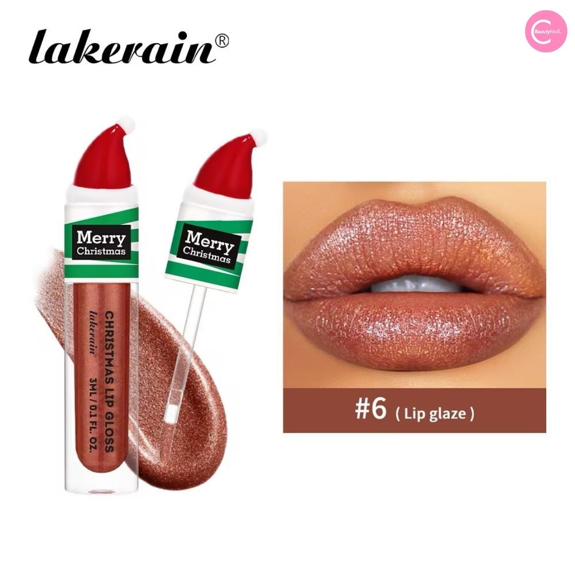 LAKERAIN Christmas Lip Gloss Set - 6 Pack Shimmer Lip Gloss for Holiday Parties, Gifts & Festive Makeup Looks