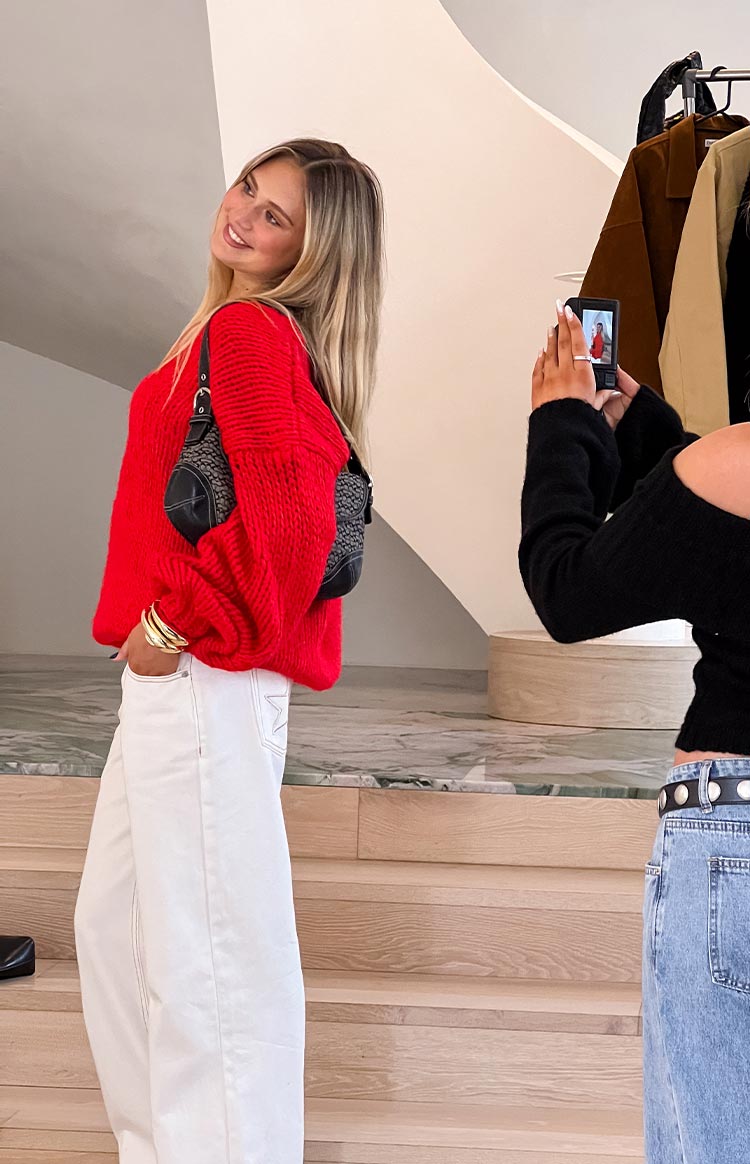 Delvey Red Chunky Knit Sweater for Women - Cozy Oversized Winter Pullover | Perfect for Christmas, Casual Outfits & Cold Weather Fashion
