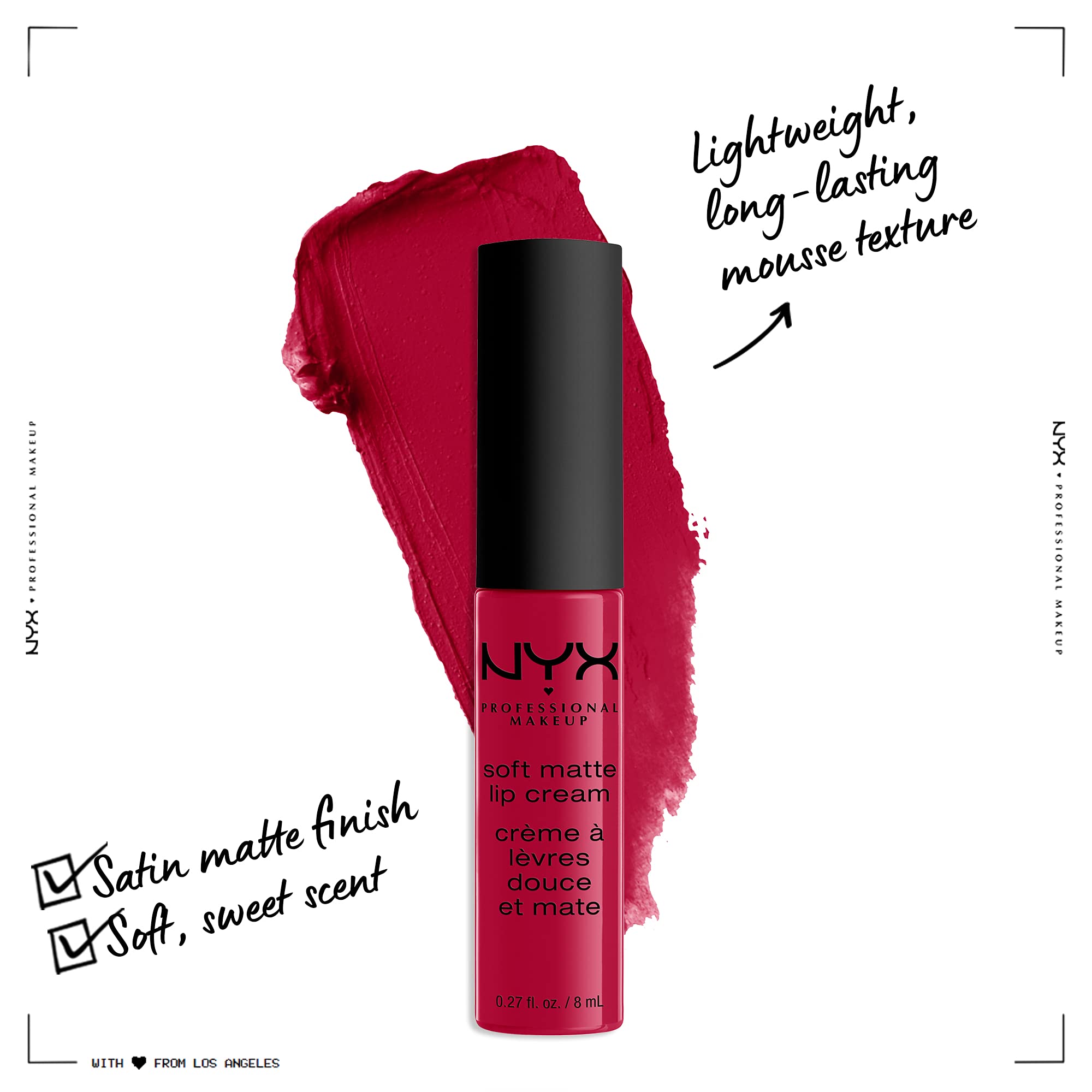 NYX Professional Makeup Soft Matte Lip Cream - Lightweight Liquid Lipstick in Monte Carlo (Deep Cranberry Red) | Long-Lasting Matte Finish for Everyday Wear & Special Occasions