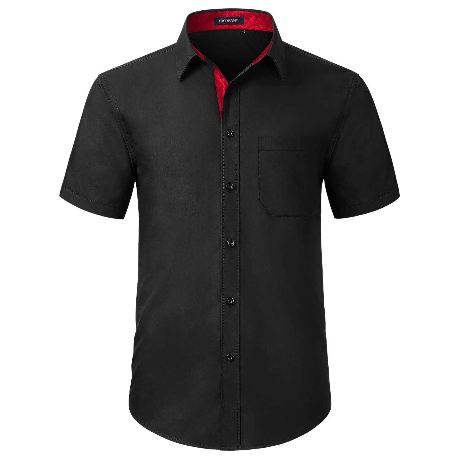 HISDERN Men's Short Sleeve Dress Shirt - Slim Fit Business Casual Button Down Shirt with Contrast Collar & Chest Pocket | Perfect for Office, Weddings & Formal Events