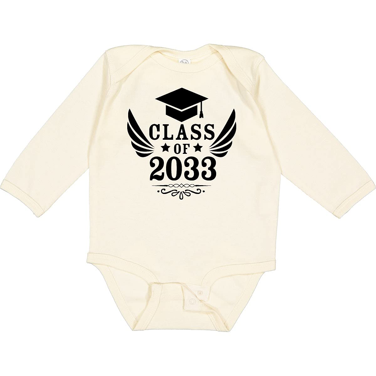 Inktastic Class of 2033 Graduation Baby Bodysuit - Long Sleeve Creeper with Cap & Wings Design - Perfect for Graduation Photos, School Events & First Birthday Celebrations
