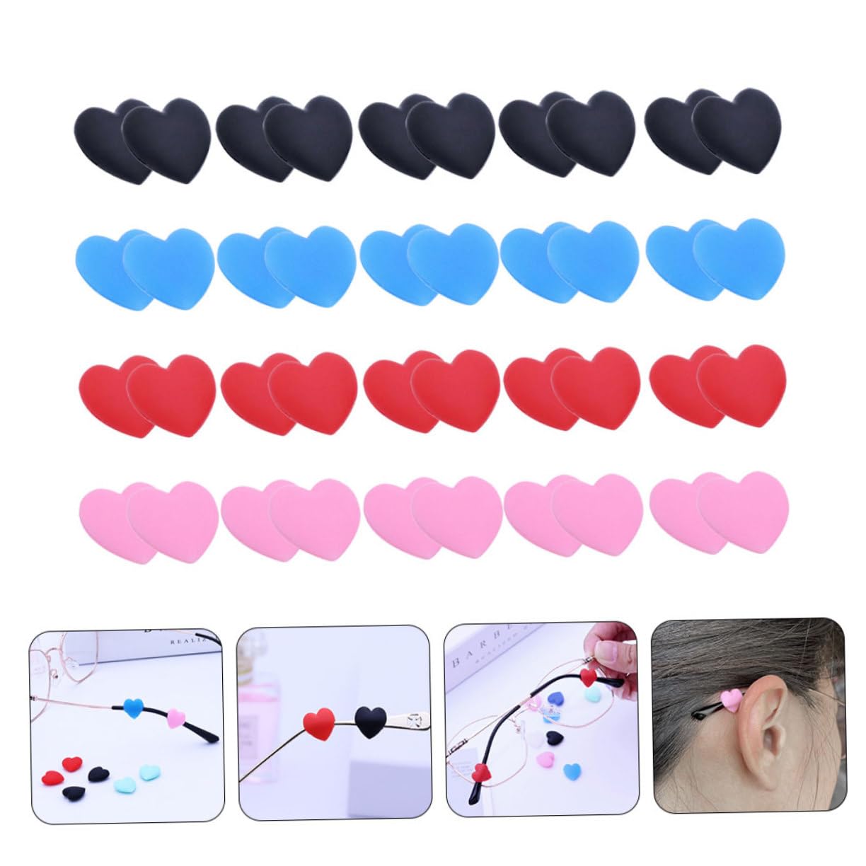 Minkissy Non-Slip Glasses Holder - Heart-Shaped ABS Sunglasses & Reading Glasses Grip Hook with Ear Hooks | Secure Eyewear Accessories for Sports, Driving, and Daily Use