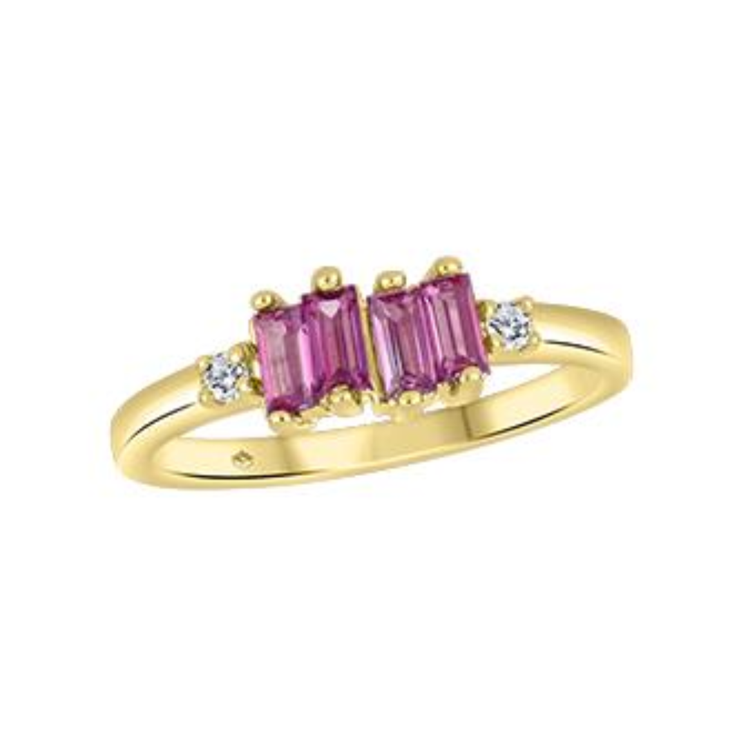 10K Yellow Gold Diamond & Rhodolite Ring for Women - Elegant Stackable Band for Engagement, Wedding, Anniversary & Everyday Wear