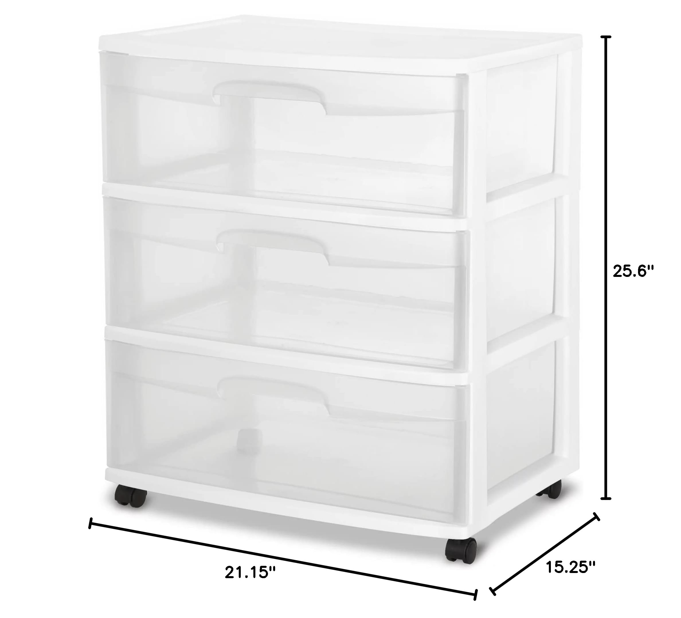 White Rolling Storage Cart with 3 Clear Drawers - Home & Office Organizer