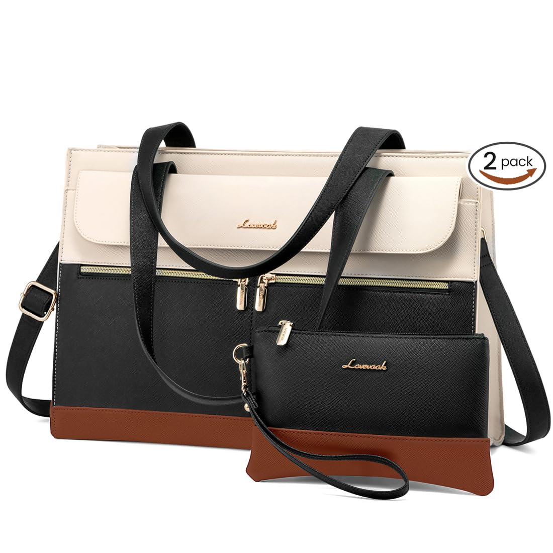 LOVEVOOK 15.6 Inch Leather Laptop Tote Bag for Women - Waterproof Professional Computer Briefcase, Large Capacity Business Shoulder Bag, Crossbody Purse for Office, Work, Teacher, and Travel Use