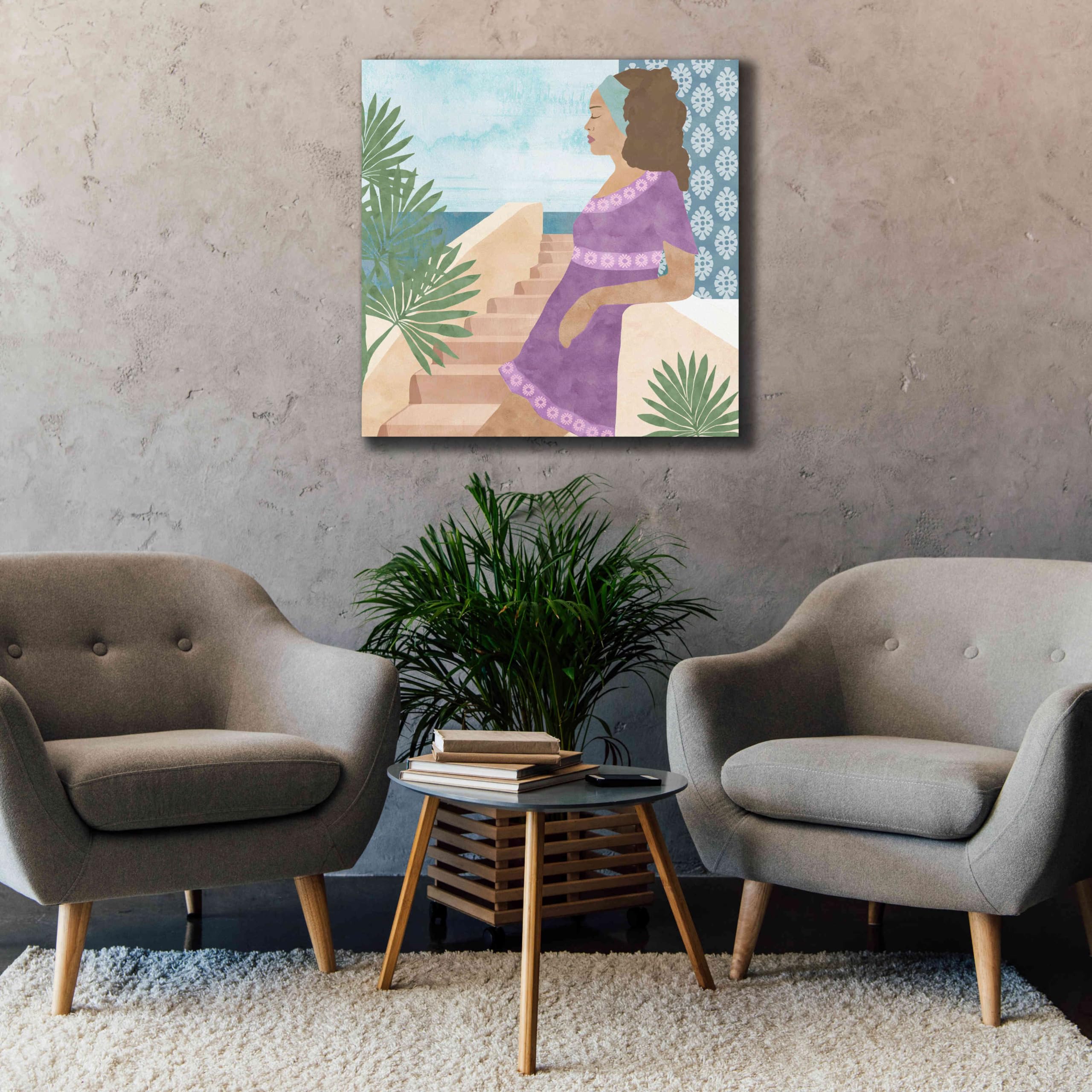 Flora Kouta 'Mediterranean Holiday IV' Giclee Canvas Wall Art Print - 37x37 Inches - Vibrant Coastal Home Decor for Living Room, Bedroom & Office