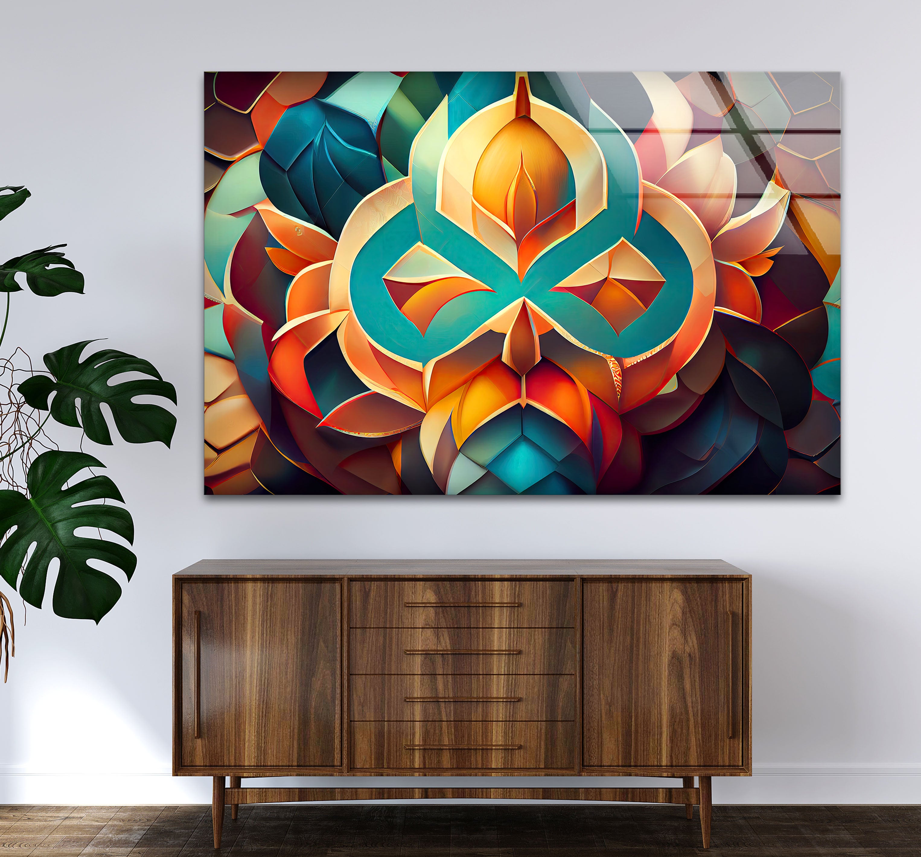 3D Geometric Mandala Glass Wall Art - Vibrant Abstract Lotus Design for Home & Office Decor | Modern Spiritual Meditation Room Decorations | Unique Gift Idea for Yoga Lovers & Art Collectors