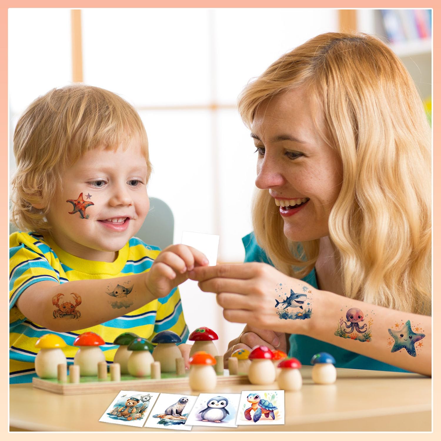 102-Piece Individually Wrapped Ocean Animal Temporary Tattoos for Kids - Cute Sea Creature Stickers for Boys & Girls, Arm & Shoulder Tattoo Set, Perfect for Birthday Parties, Summer Camp, Beach Themes & Kids Gifts