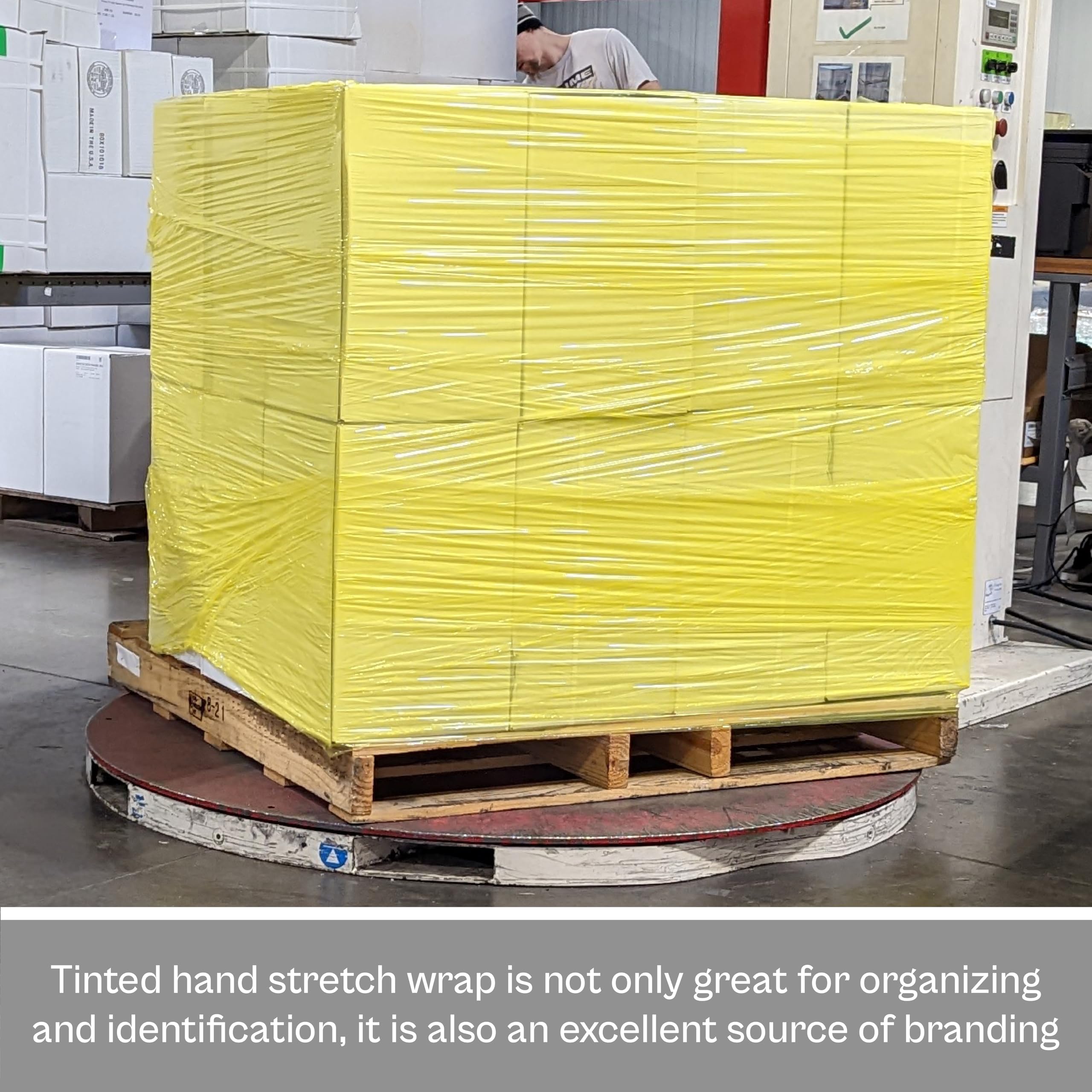 MMBM Yellow Tinted Stretch Wrap Film - 18 Inch x 1500 Feet, 80 Gauge (4 Pack) - Heavy Duty Plastic Cling Wrap for Moving, Packing, Pallet Wrapping & Color Coding | Warehouse, Shipping & Industrial Use
