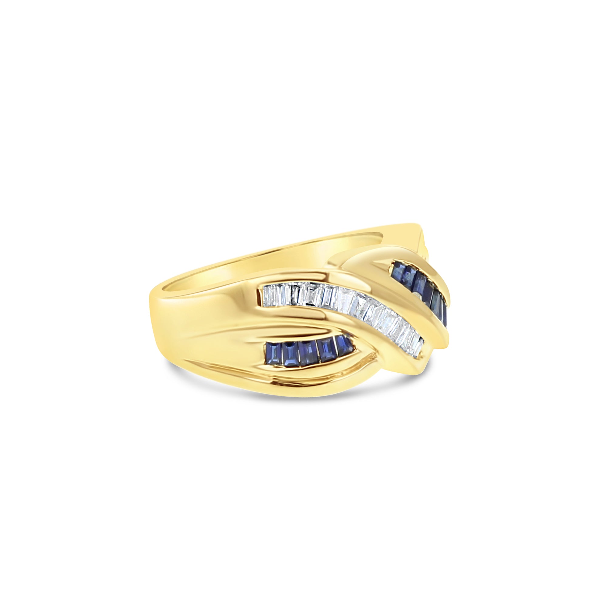 14k Yellow Gold Sapphire & Diamond Baguette Cocktail Ring | Elegant Jewelry for Parties, Weddings & Special Occasions
