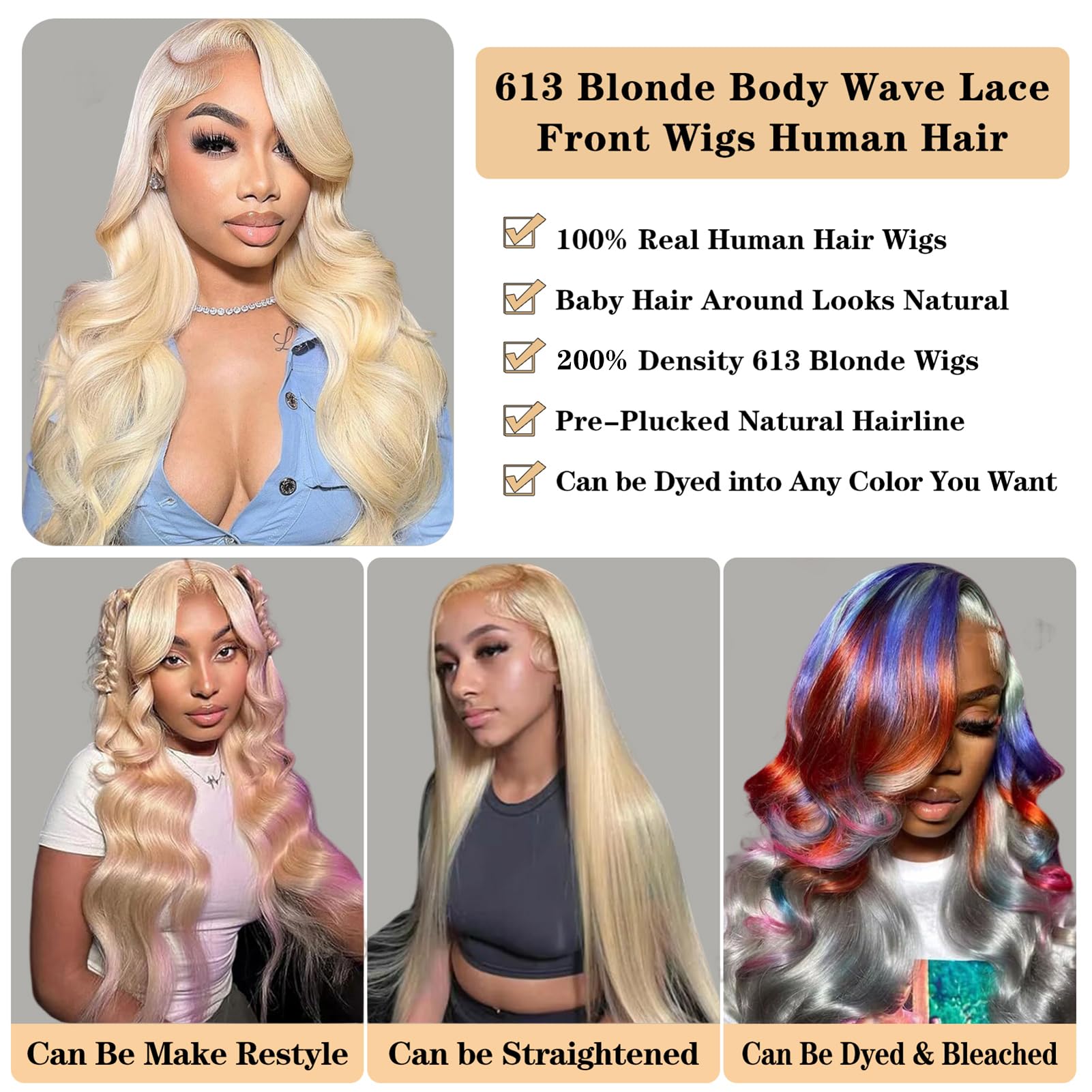 ROYAL IMPRESSION 613 13x4 HD Full Lace Front Wig - 200% Density Body Wave Human Hair Blonde Lace Wig | Pre-Plucked 12A Grade Real Hair | 20 Inch Large Lace Space | Perfect for Cosplay, Daily Wear & Special Occasions