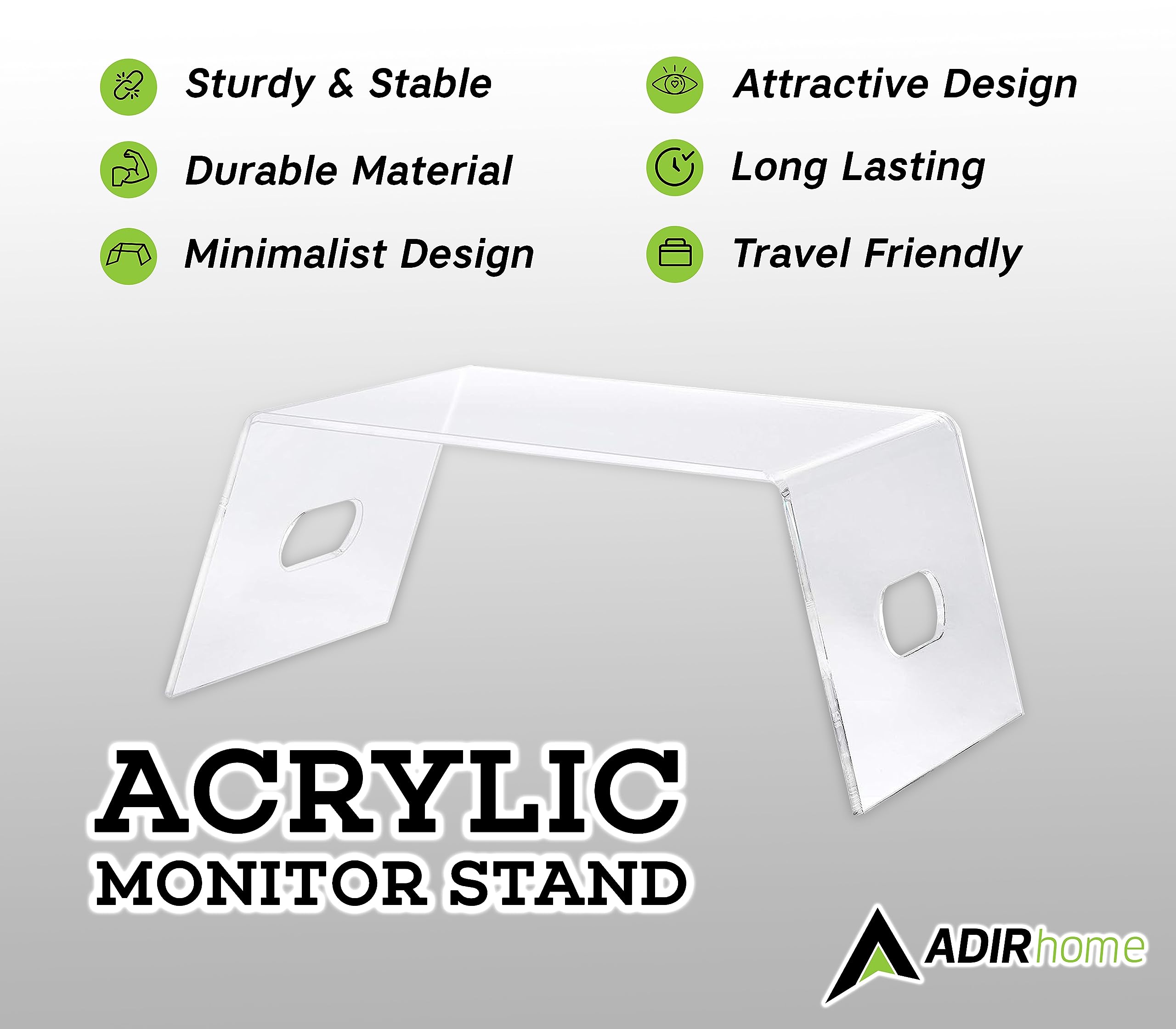 Clear Acrylic Monitor Stand & Laptop Riser for Desk - Ergonomic Computer Stand for Home Office, Bedroom, or Outdoor Workspace - Perfect for Improving Posture and Desk Organization