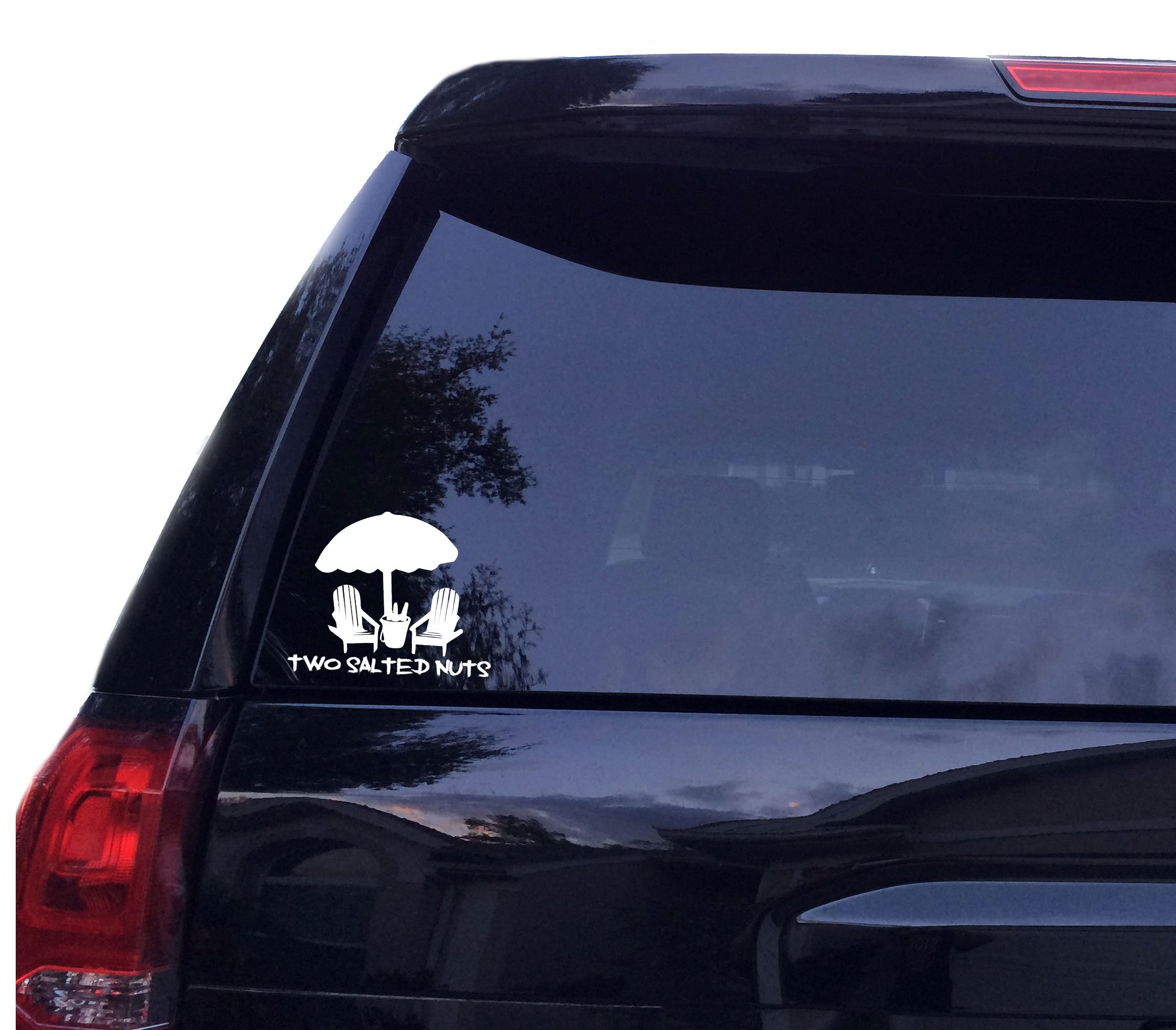 Premium Salted Nuts Beach Chairs Vinyl Decal Set - 10 Inch White Car Window Sticker & Laptop Decal - Waterproof UV-Resistant for Outdoor Use at Beach, Pool, or Tailgating