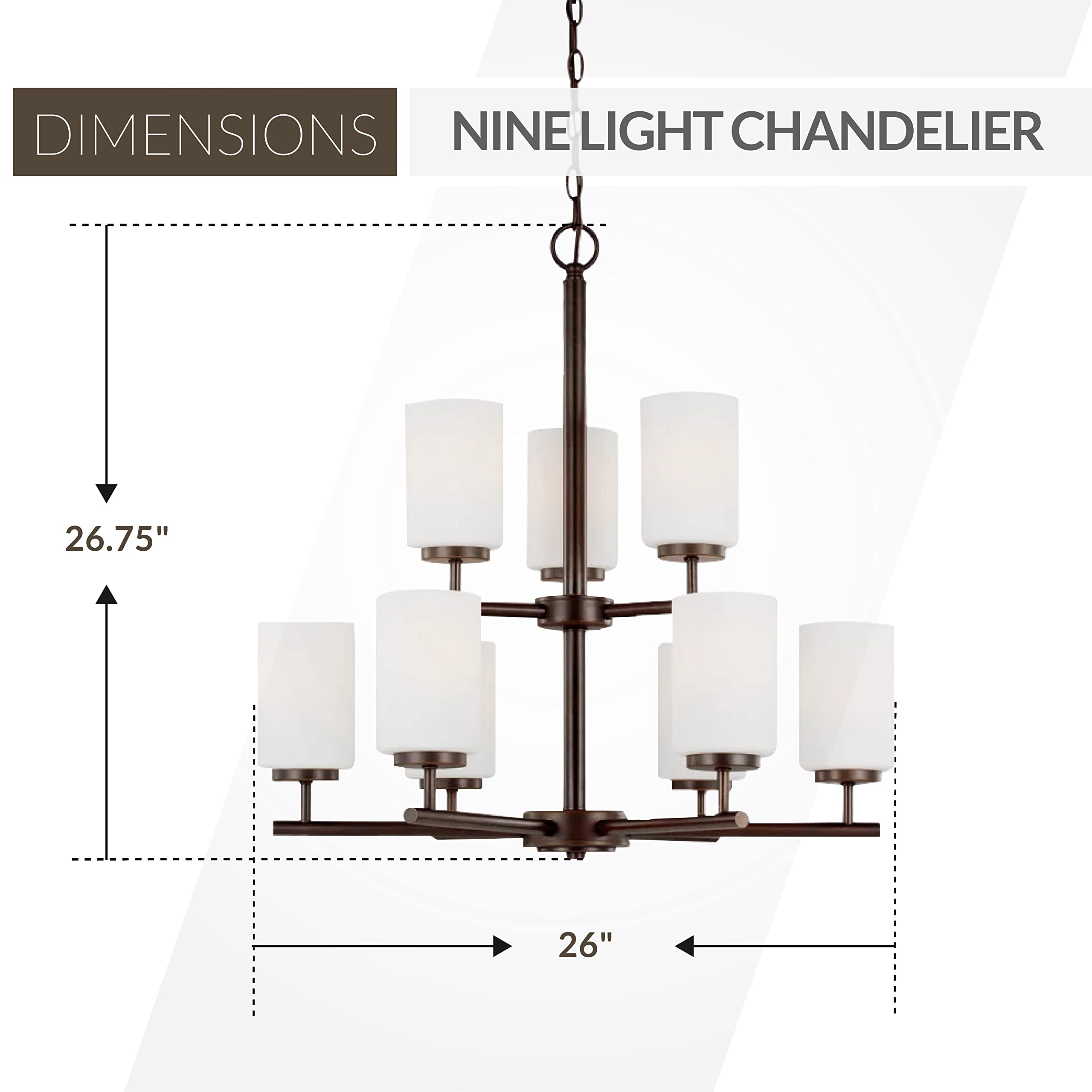 Generation Lighting 9-Light Oslo Modern Bronze Chandelier 31162-710 | Dining Room & Living Room Ceiling Light Fixture | Compatible with A19 LED Bulbs | Perfect for Home Decor, Restaurants, and Event Spaces