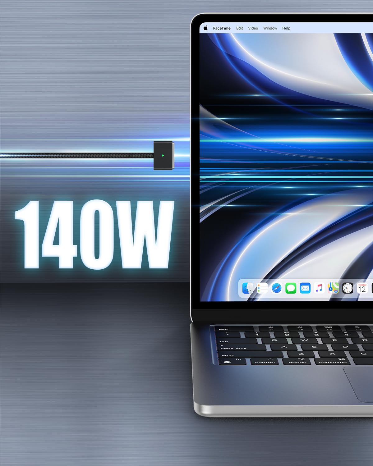 140W USB-C to Magnetic 3 Fast Charging Cable - Compatible with MacBook Pro 14/16-inch (2021/2023), MacBook Air 13/15-inch (2023/2024) - 6ft Nylon Braided Cable for Home, Office & Travel Charging