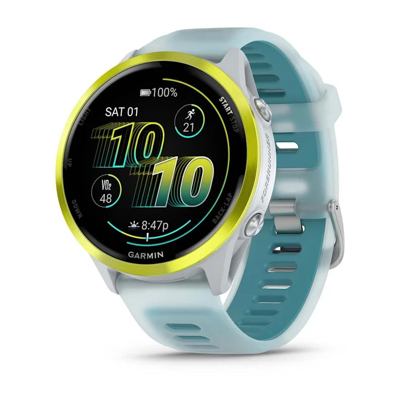 Garmin Forerunner 570 GPS Running Watch 47mm with Whitestone/Turquoise Band - Track Distance, Pace & Heart Rate for Outdoor Running, Cycling & Fitness Training