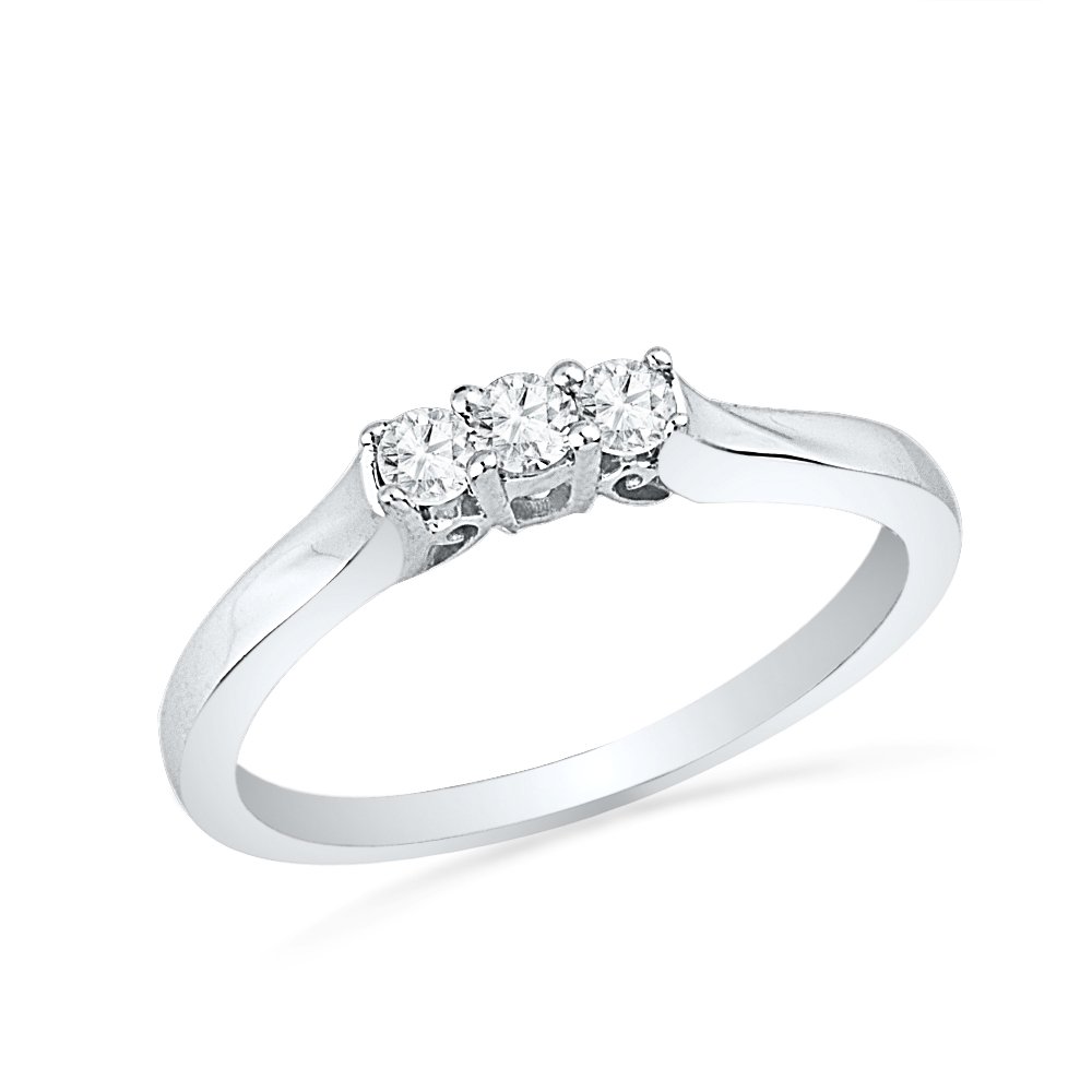 D-GOLD 925 Sterling Silver Round Diamond Three Stone Engagement Ring (1/6 CTTW) - Perfect for Proposals, Anniversaries & Bridal Jewelry Gifts