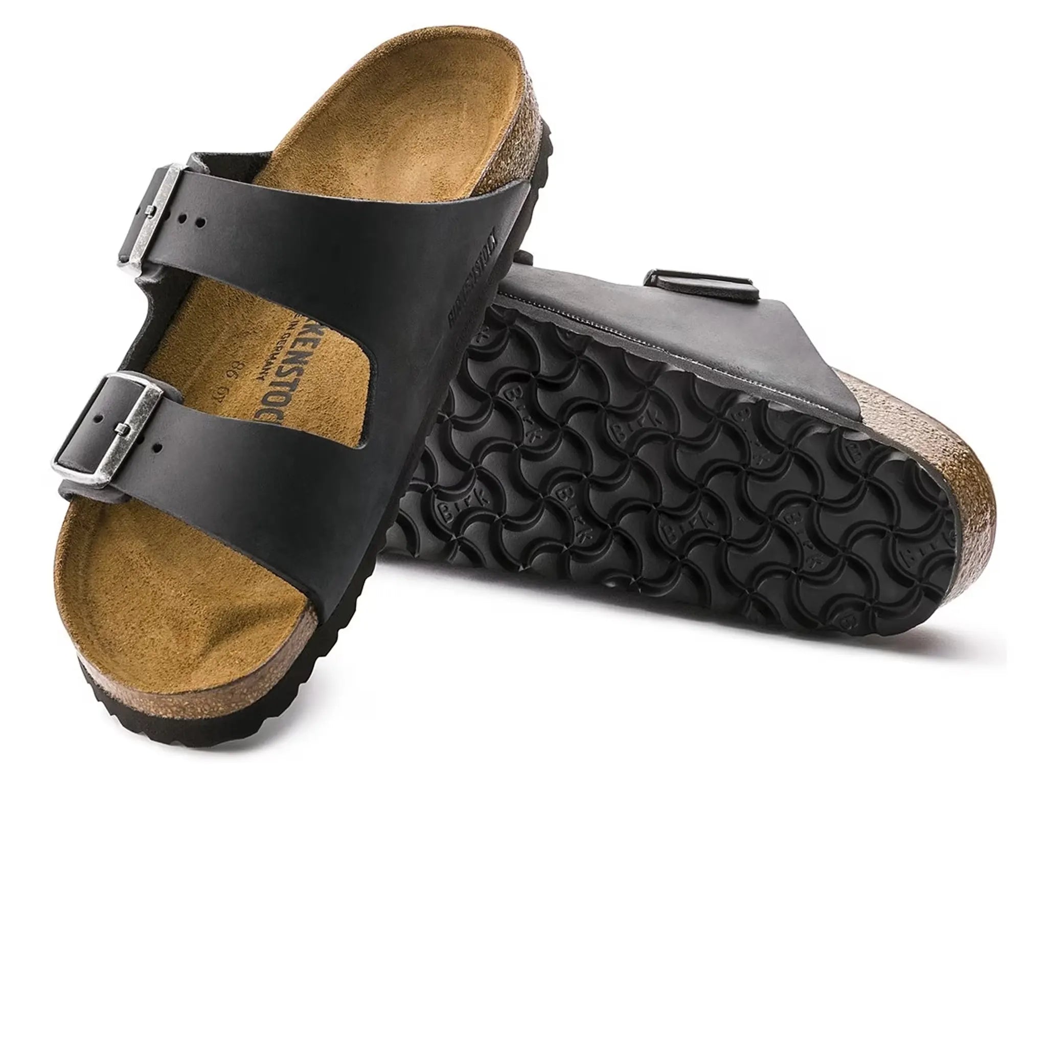 Birkenstock Arizona Oiled Leather Sandals for Women & Men - Comfortable Black Slide Sandals for Walking, Travel & Summer Outfits
